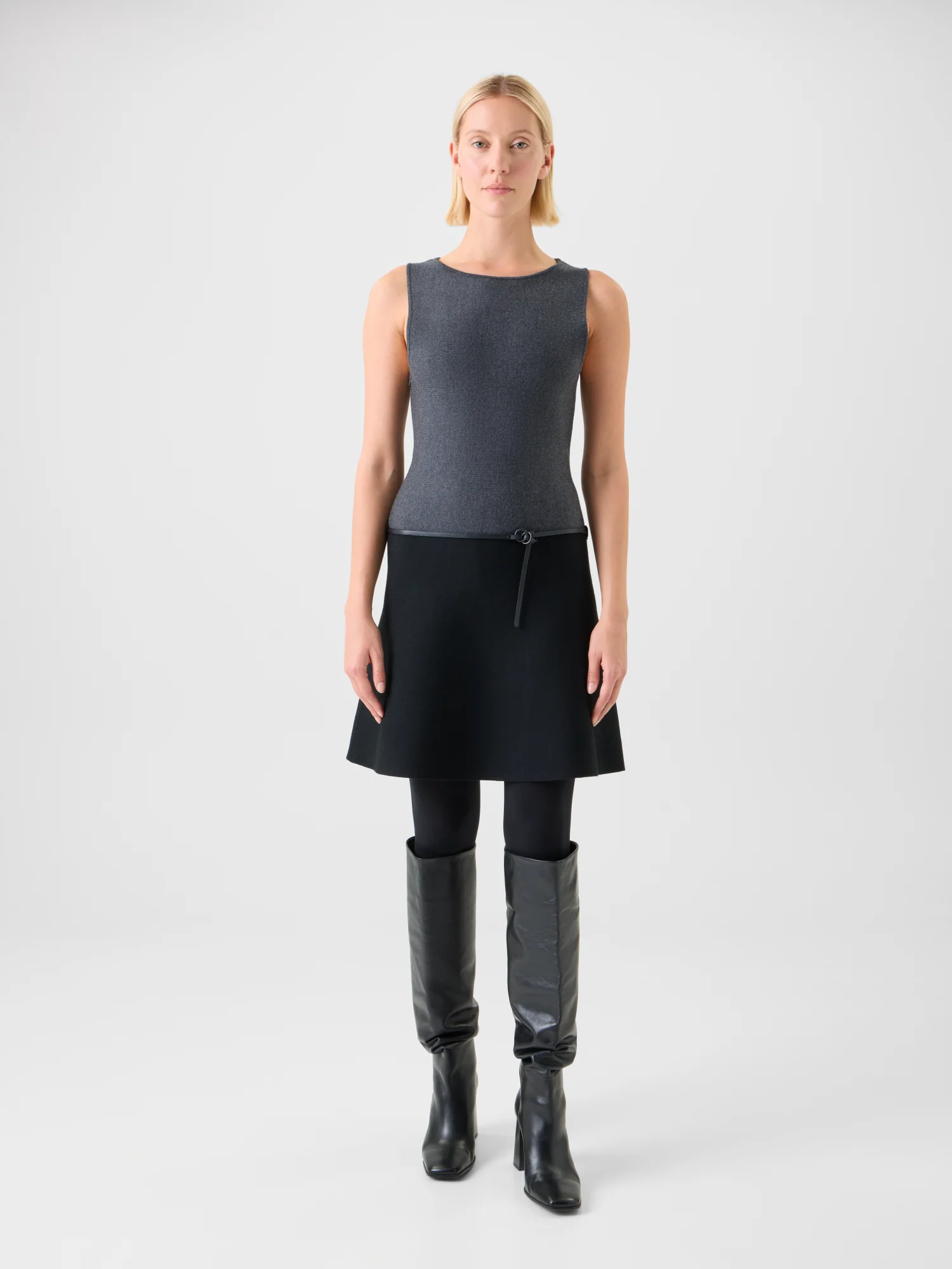 A-Line Belted Milano Knit Mini Dress - Image 2