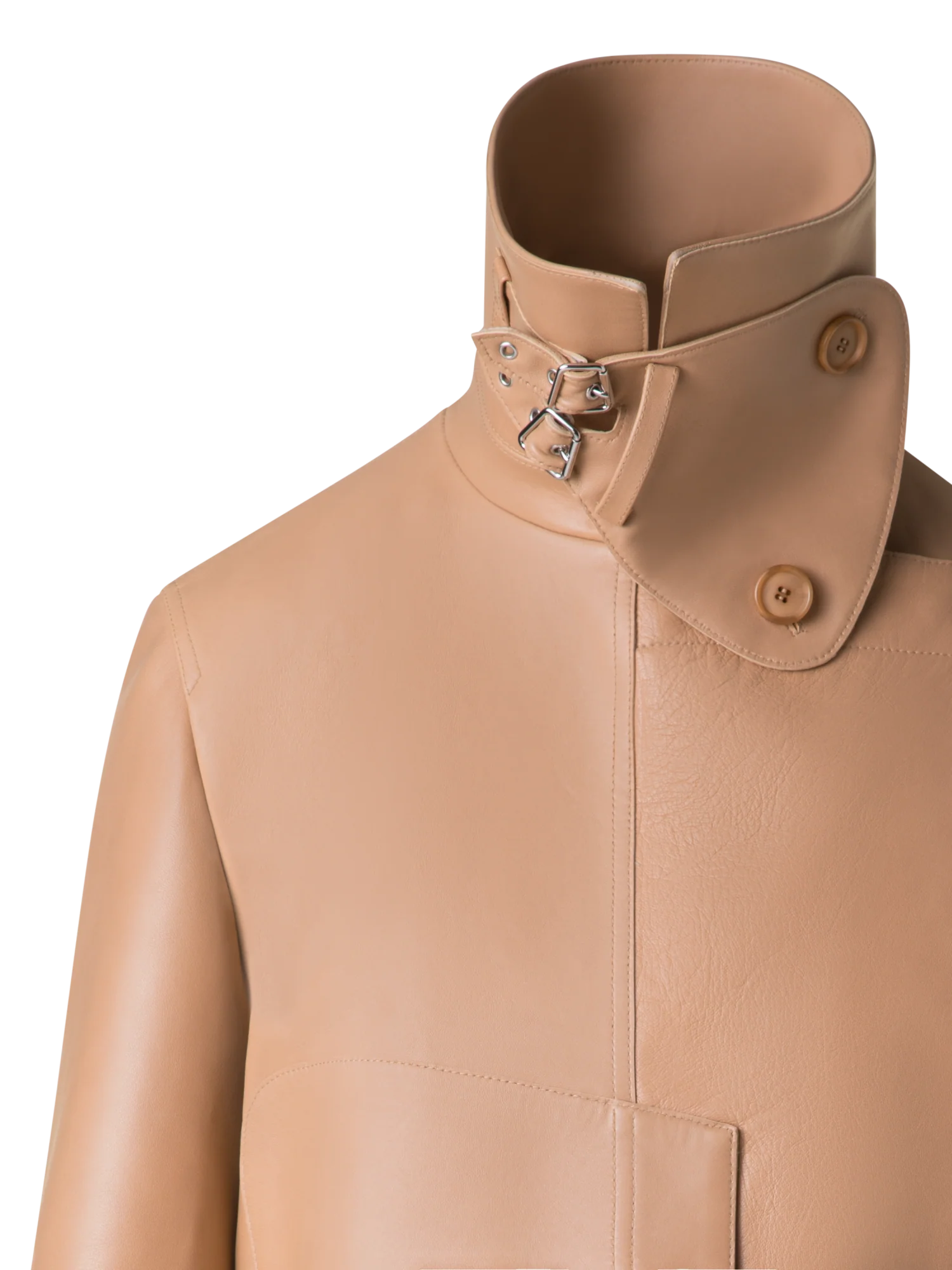 Asymmetrical Trench Leather Jacket - Image 5