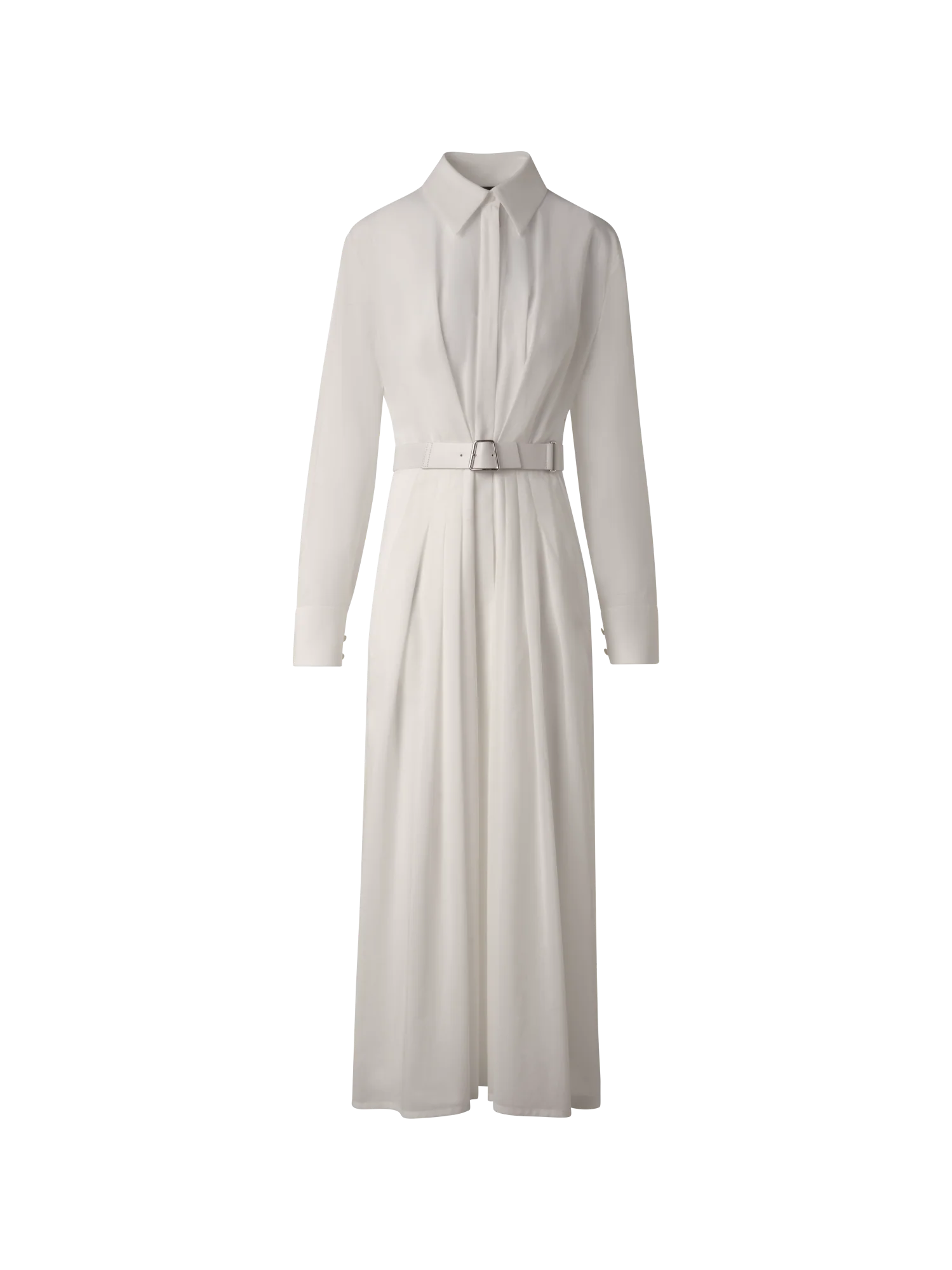 Belted Long Sleeve Shirt Dress in Cotton Voile