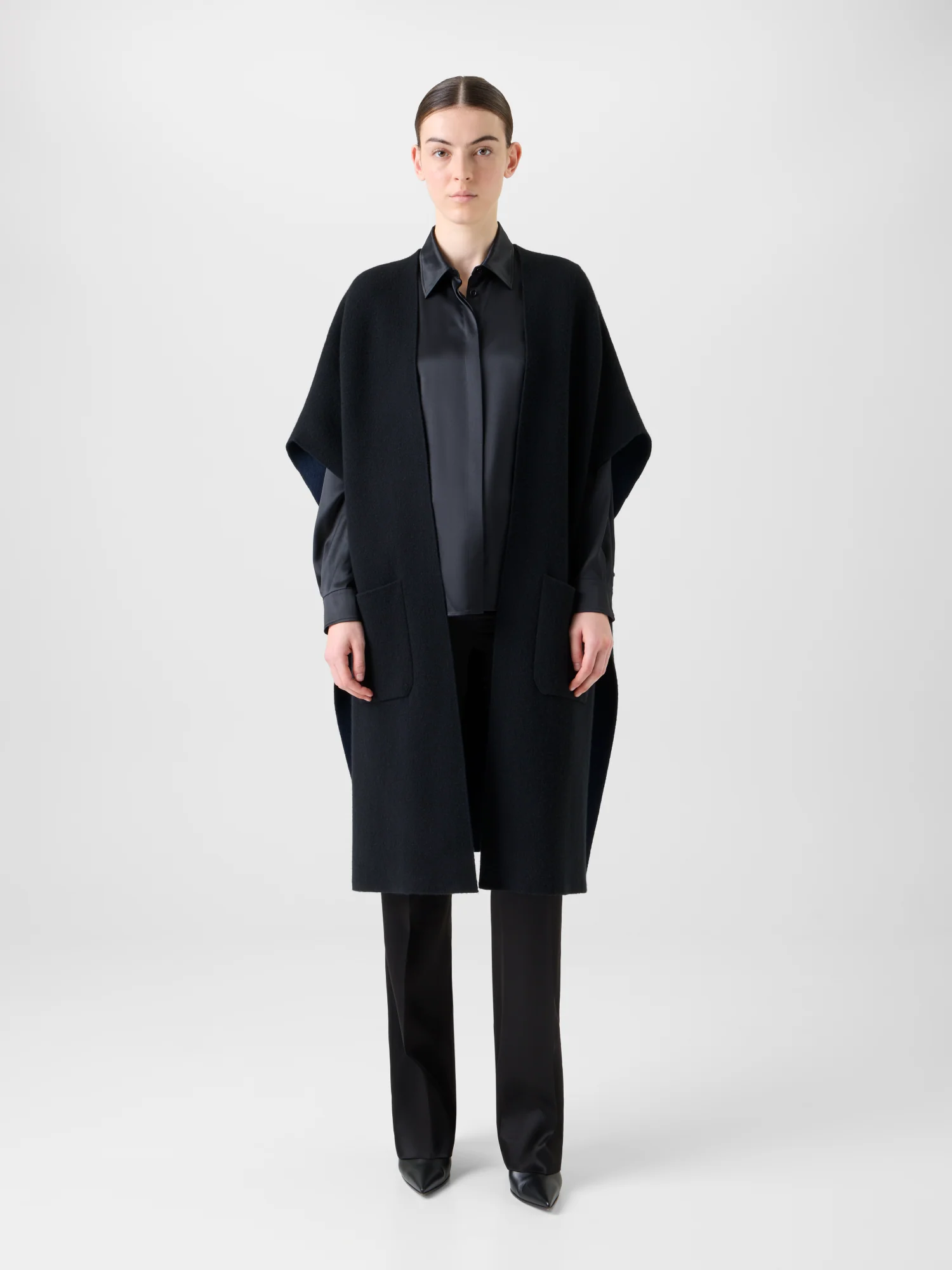 Bi-Color Cashmere Double-Face Knit Cape - Image 5