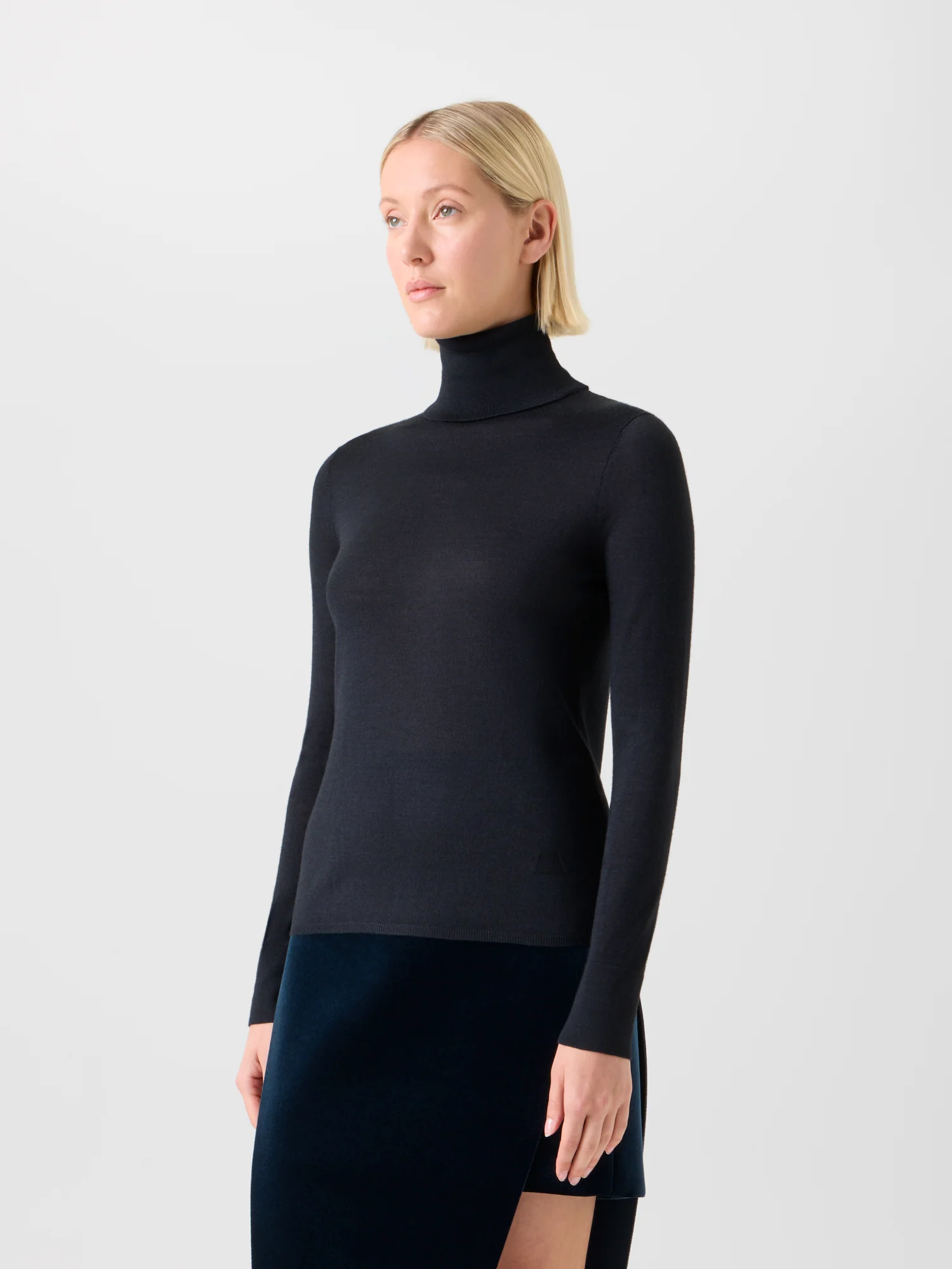 Cashmere Silk Mock Neck Sweater with Rib Cuff - Image 4