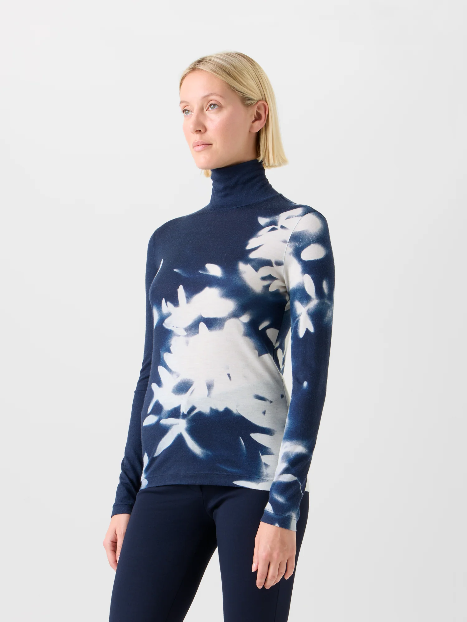 Cashmere Silk Mock Neck Wildflower Print Top - Image 2