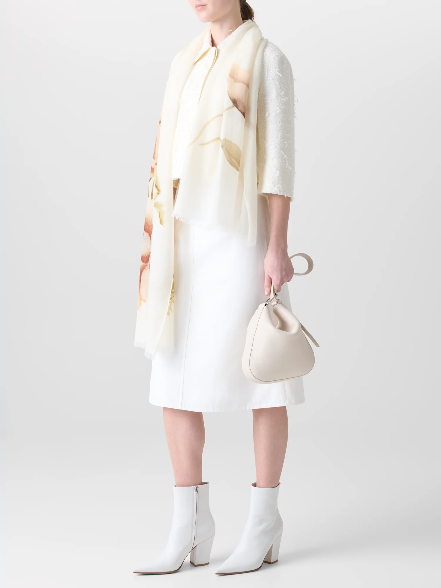 Cashmere Silk Scarf with Placed Anemone Print - Image 2