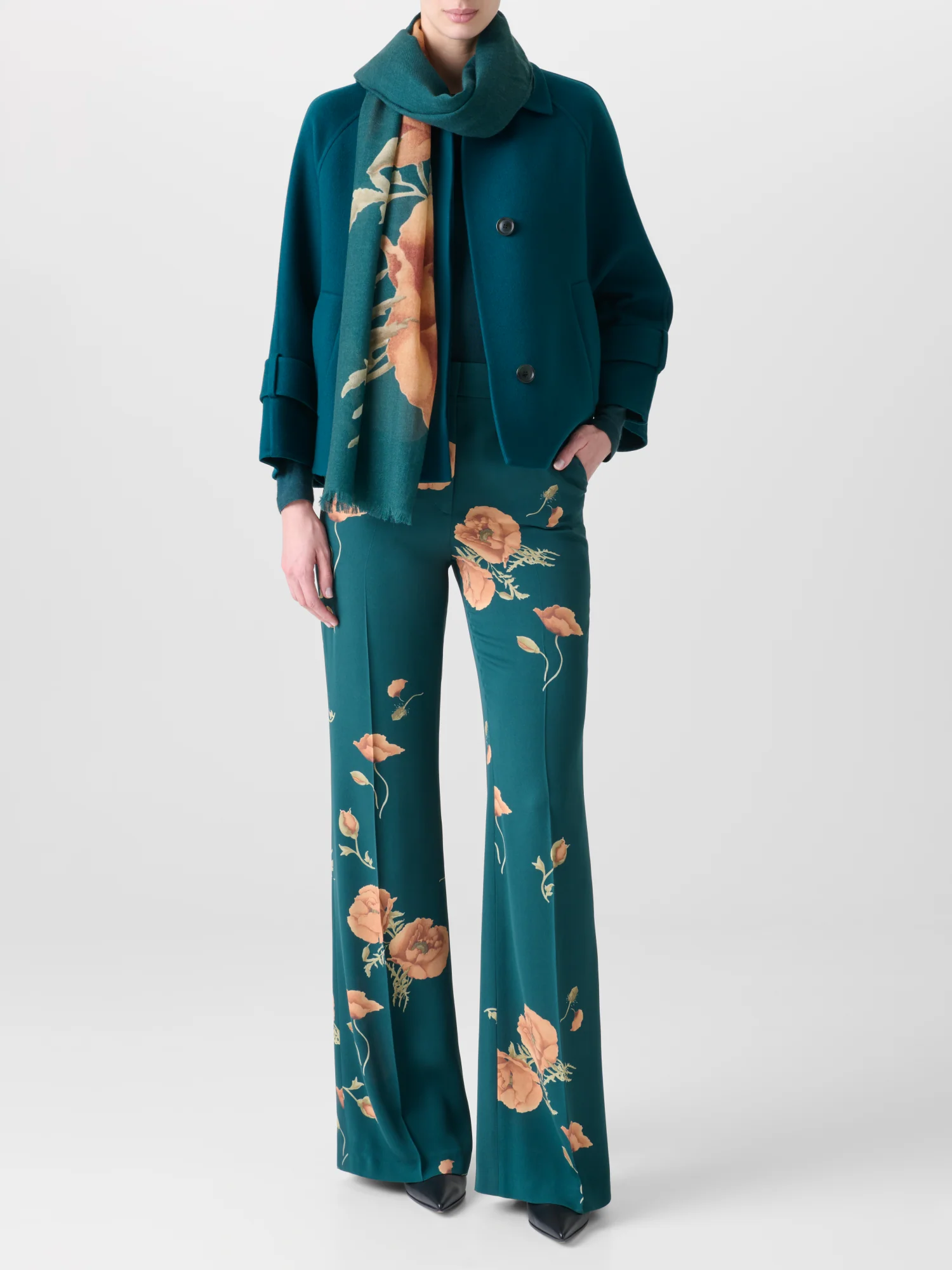 Cashmere Silk Scarf with Placed Anemone Print - Image 2