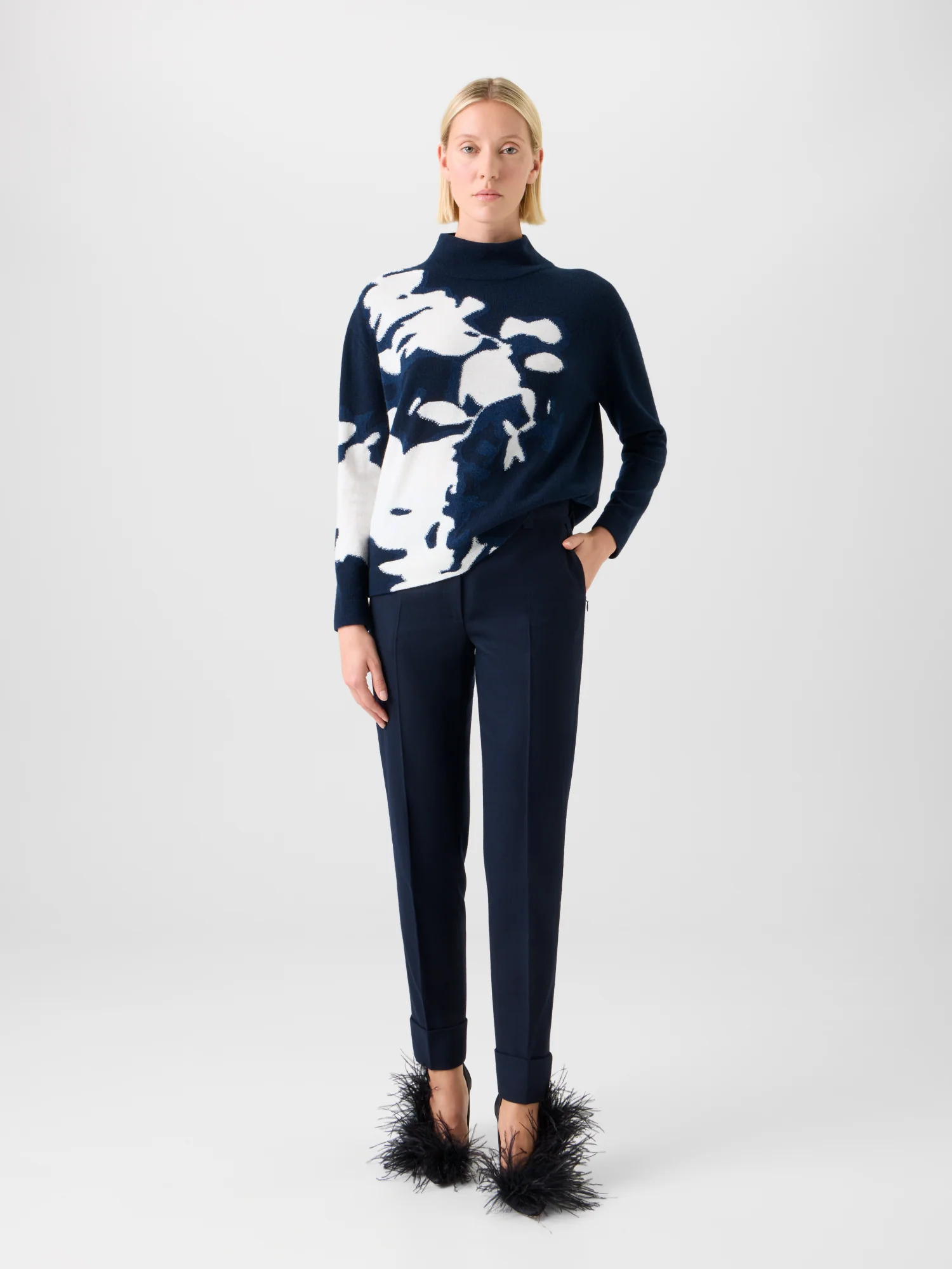 Cashmere Wildflower Intarsia Mock Neck Sweater - Image 2