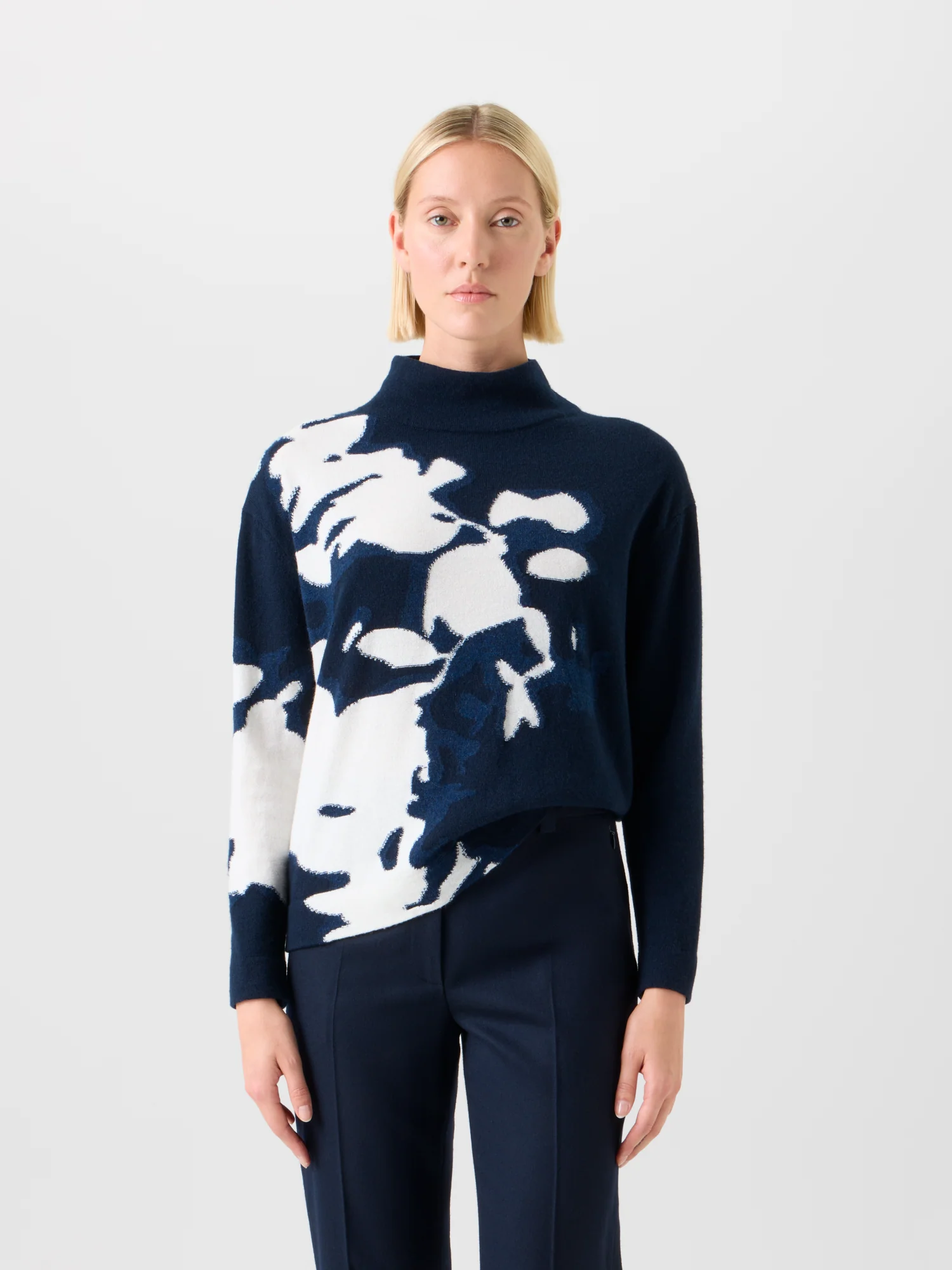 Cashmere Wildflower Intarsia Mock Neck Sweater - Image 4