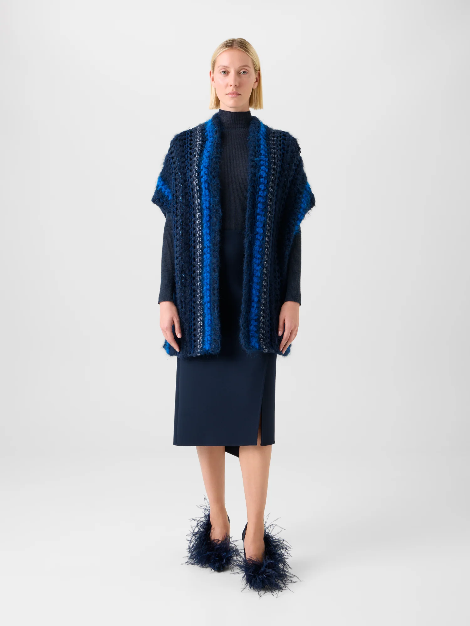 Chunky Crocheted Cashmere Silk Striped Gilet - Image 2