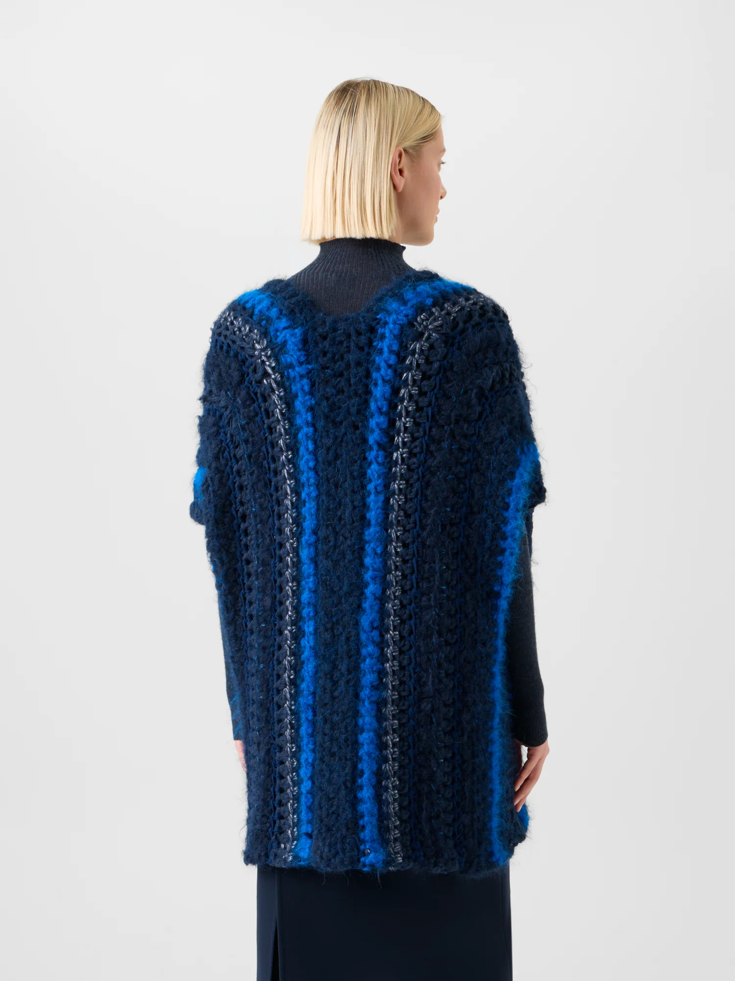 Chunky Crocheted Cashmere Silk Striped Gilet - Image 5