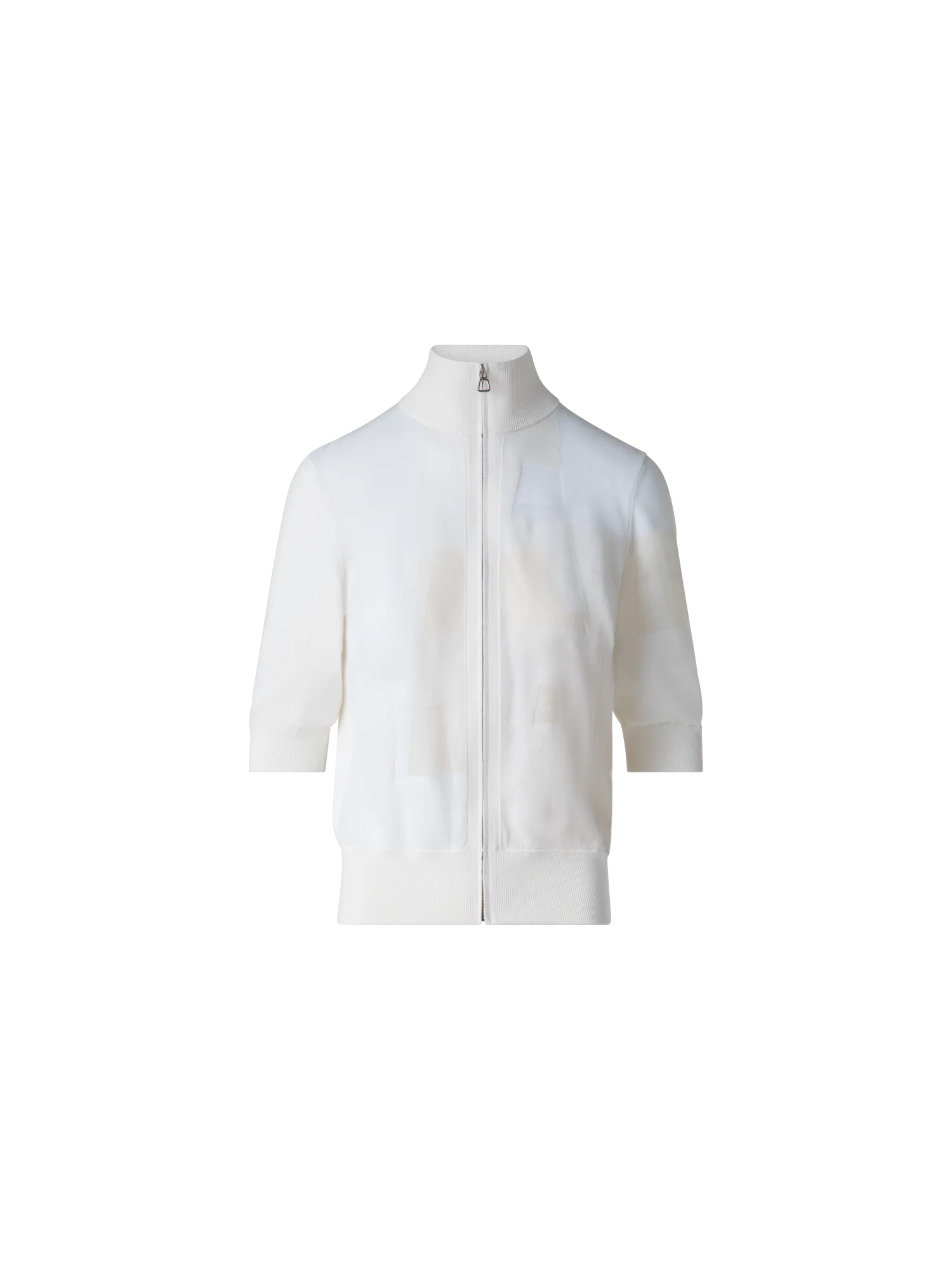 Cotton Knit Cardigan with Trpezoid Jacquard