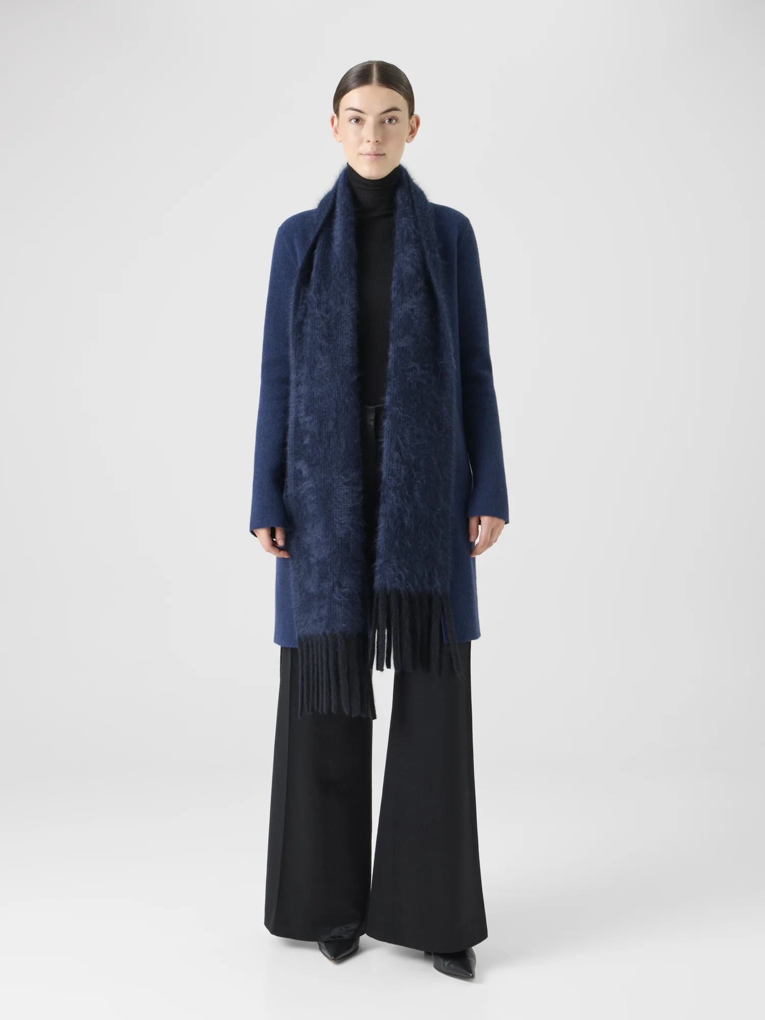 Bi-Color Cloud Cashmere Scarf with Fringes - Image 2