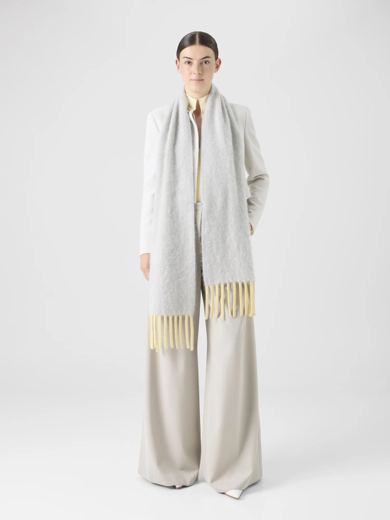 Bi-Color Cloud Cashmere Scarf with Fringes - Image 2