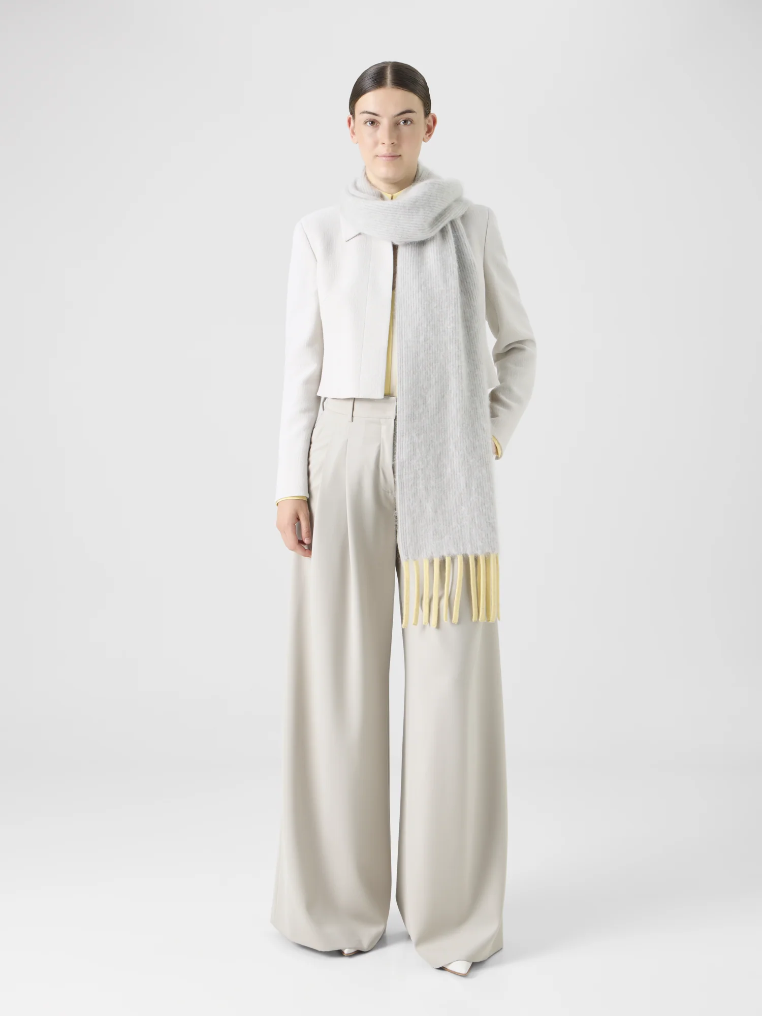 Bi-Color Cloud Cashmere Scarf with Fringes - Image 5
