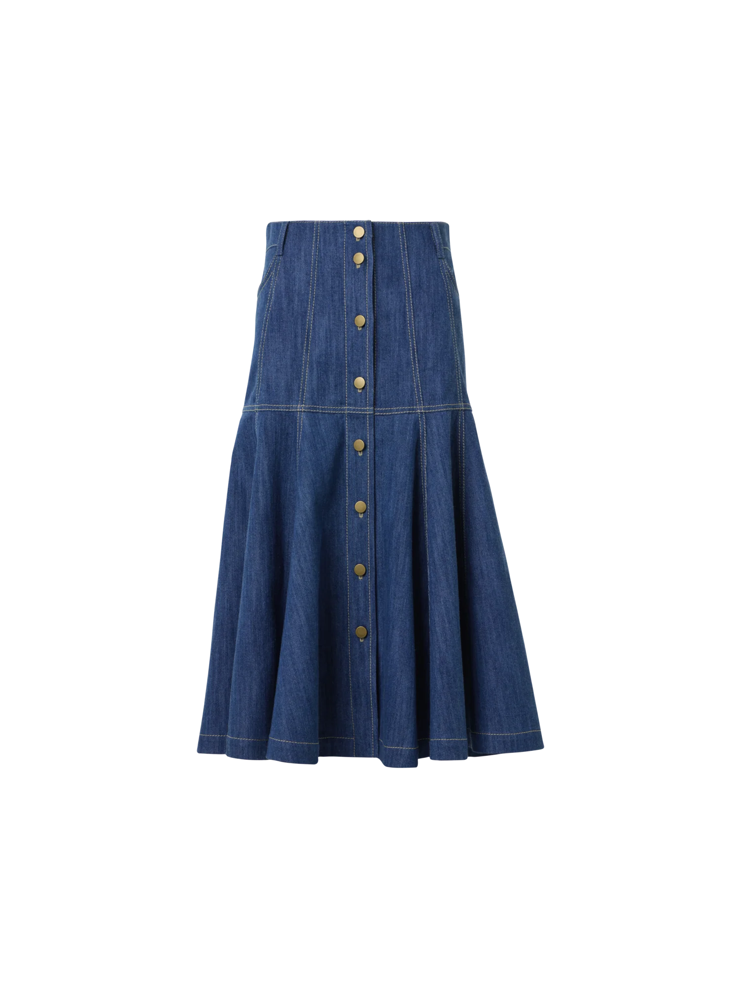Cotton Denim Midi Skirt with Flared Hem