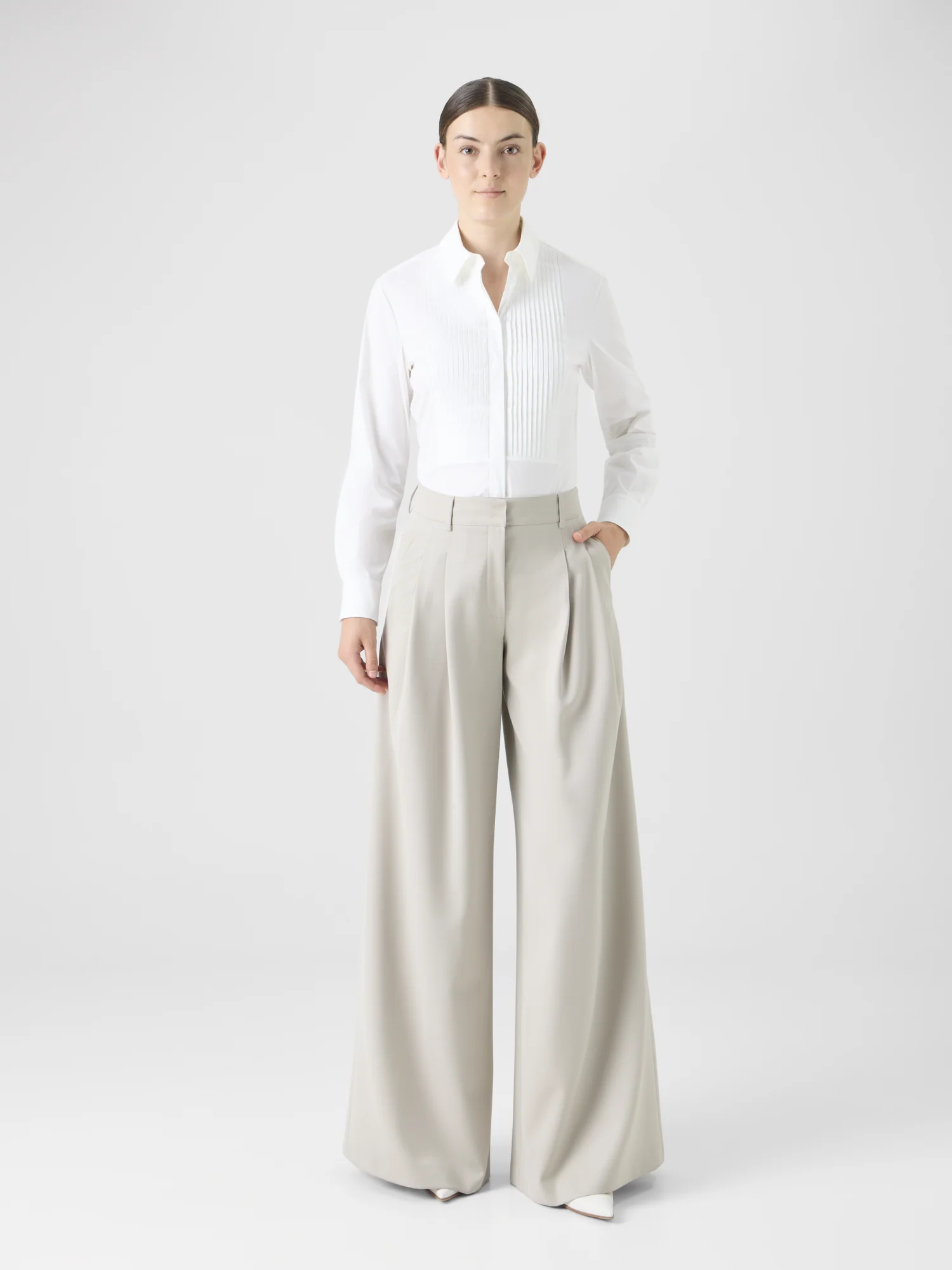 Cotton Poplin Blouse with Pleated Plastron - Image 2