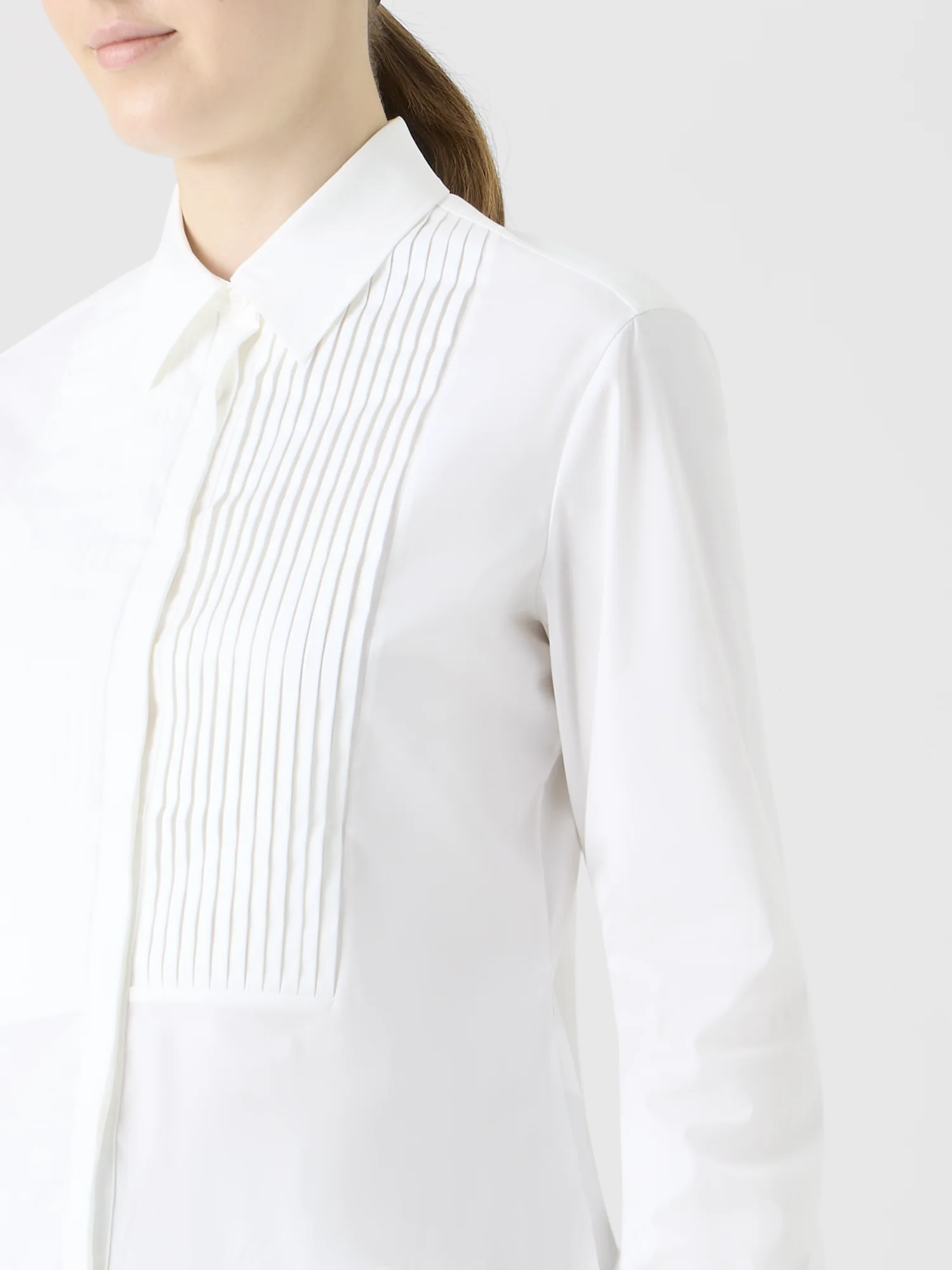 Cotton Poplin Blouse with Pleated Plastron - Image 3