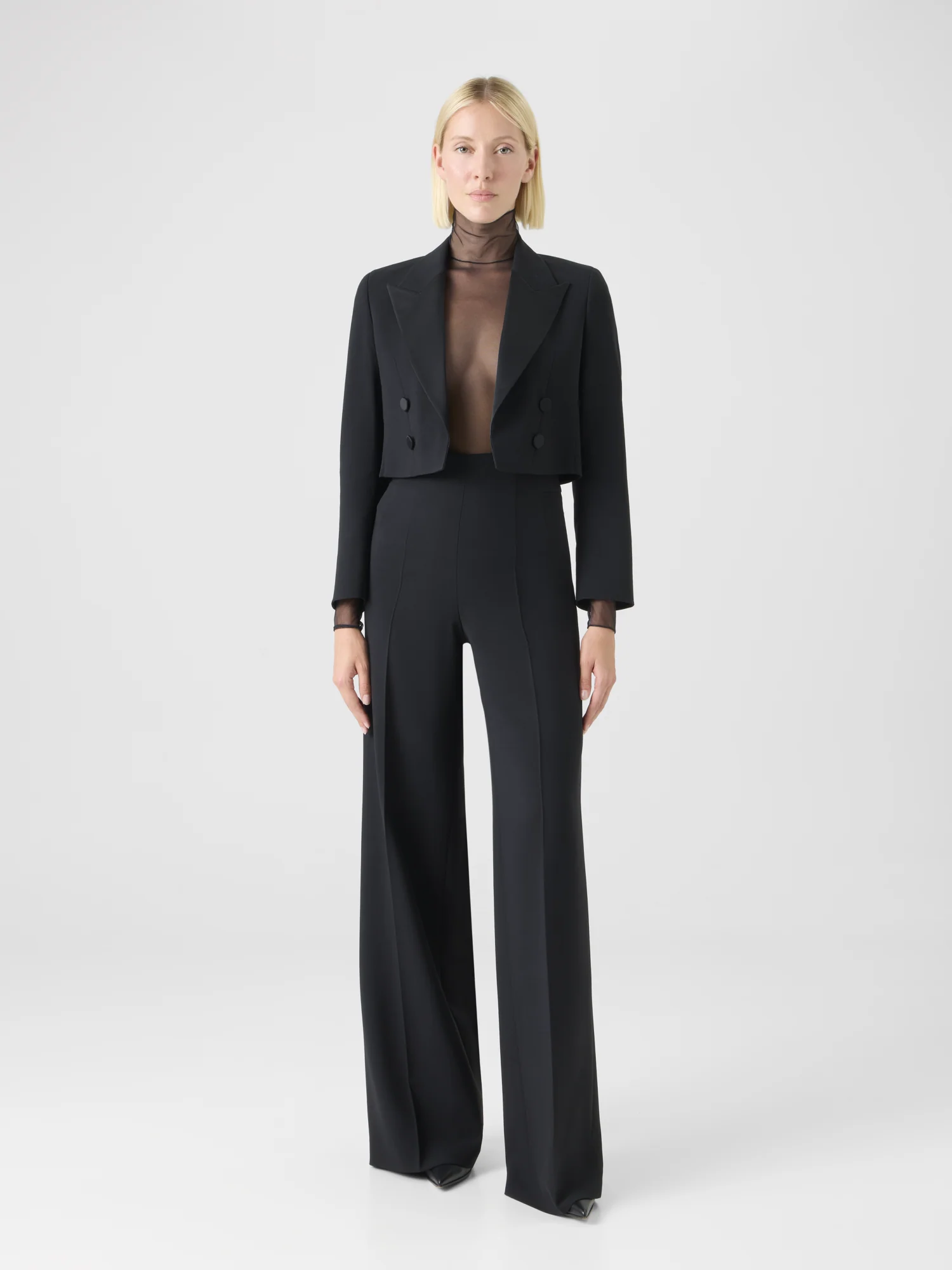 Cropped Wool Double-Face Jacket with Satin Lapel - Image 2