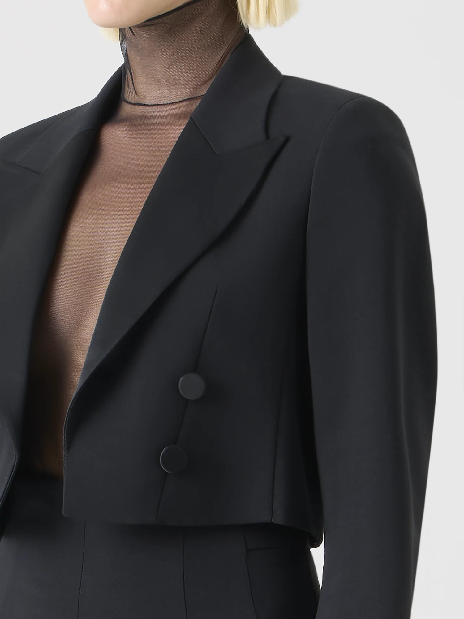 Cropped Wool Double-Face Jacket with Satin Lapel - Image 3