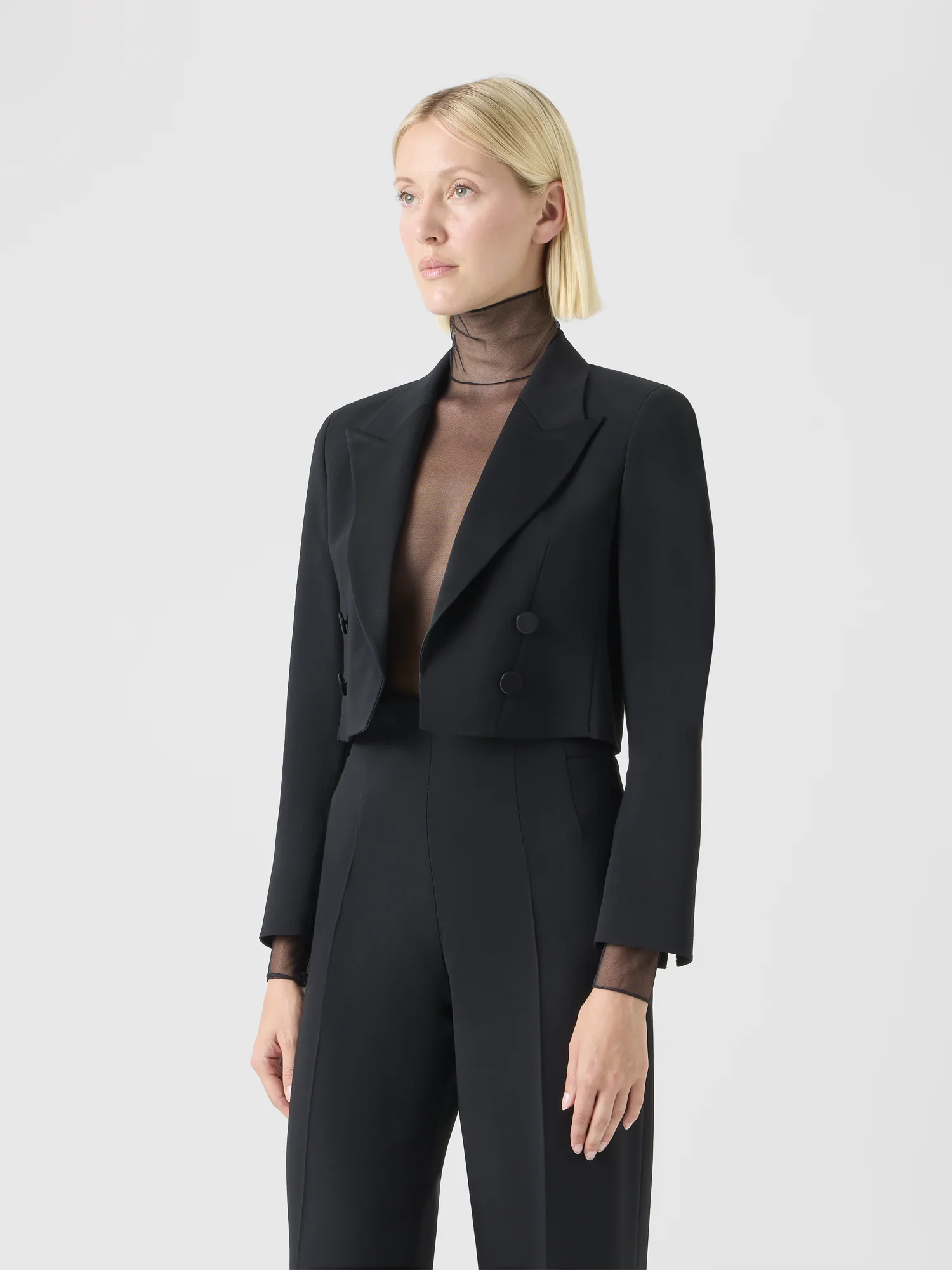Cropped Wool Double-Face Jacket with Satin Lapel - Image 4