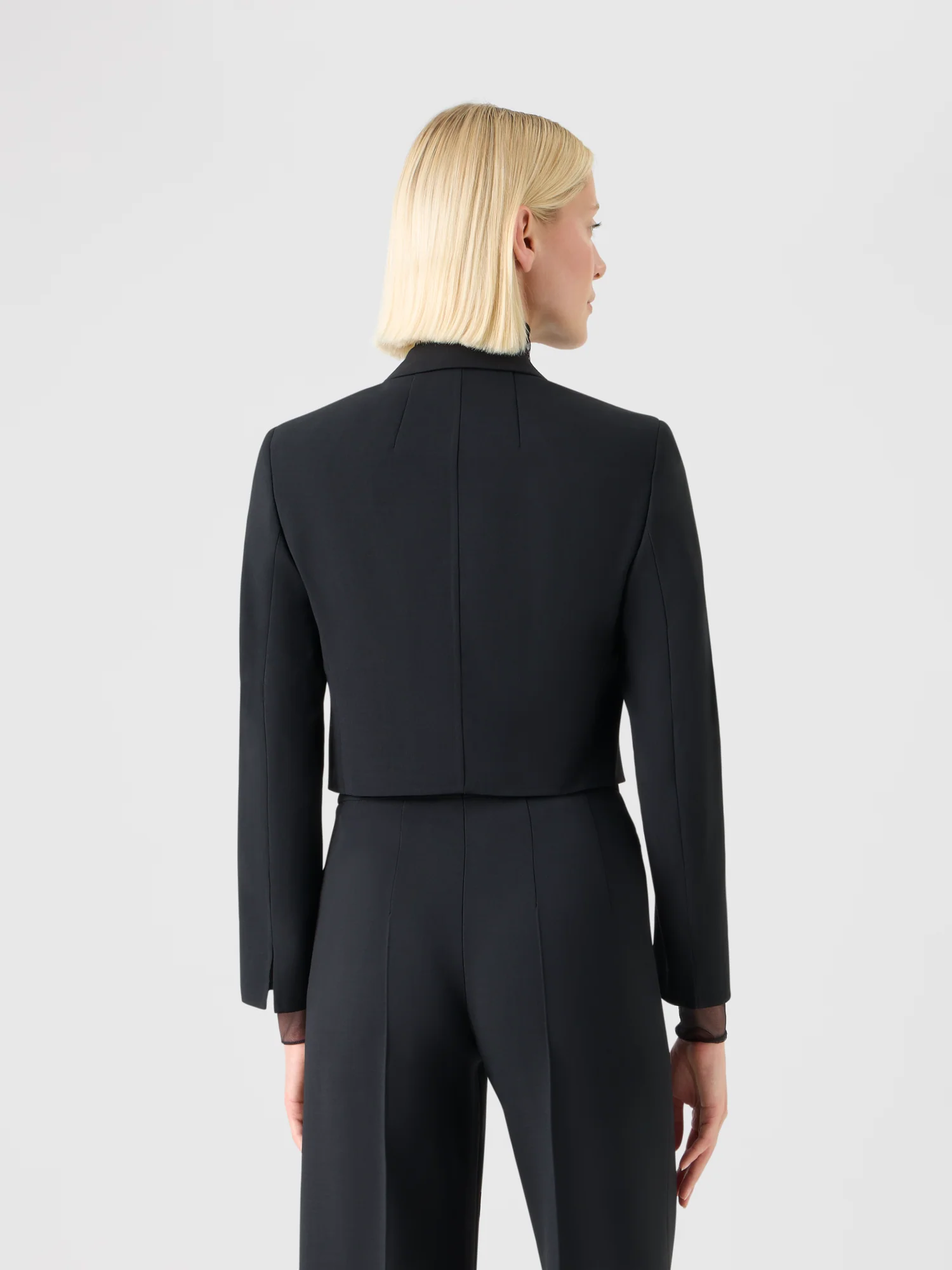 Cropped Wool Double-Face Jacket with Satin Lapel - Image 5