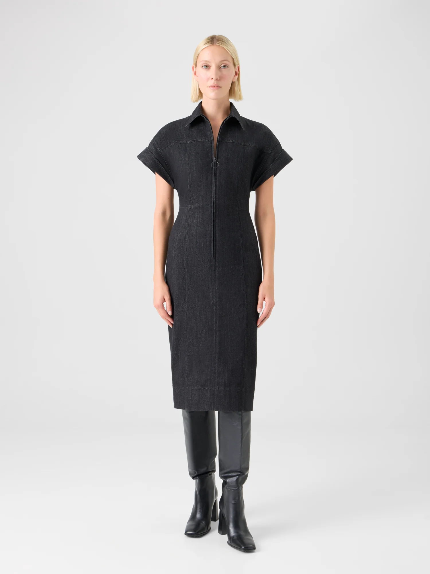 Fitted Cotton Stretch Denim Dress - Image 2