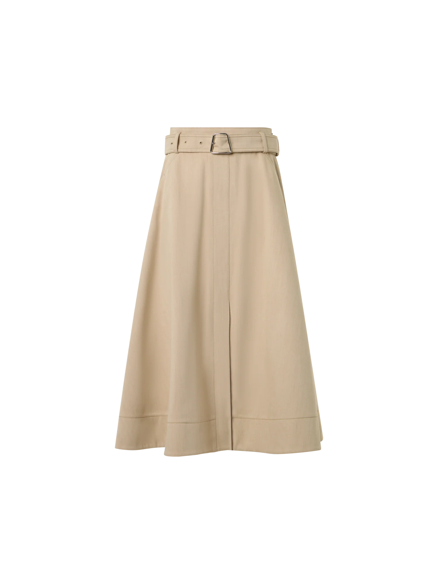 Flared A-Line Midi Skirt in Cotton Denim