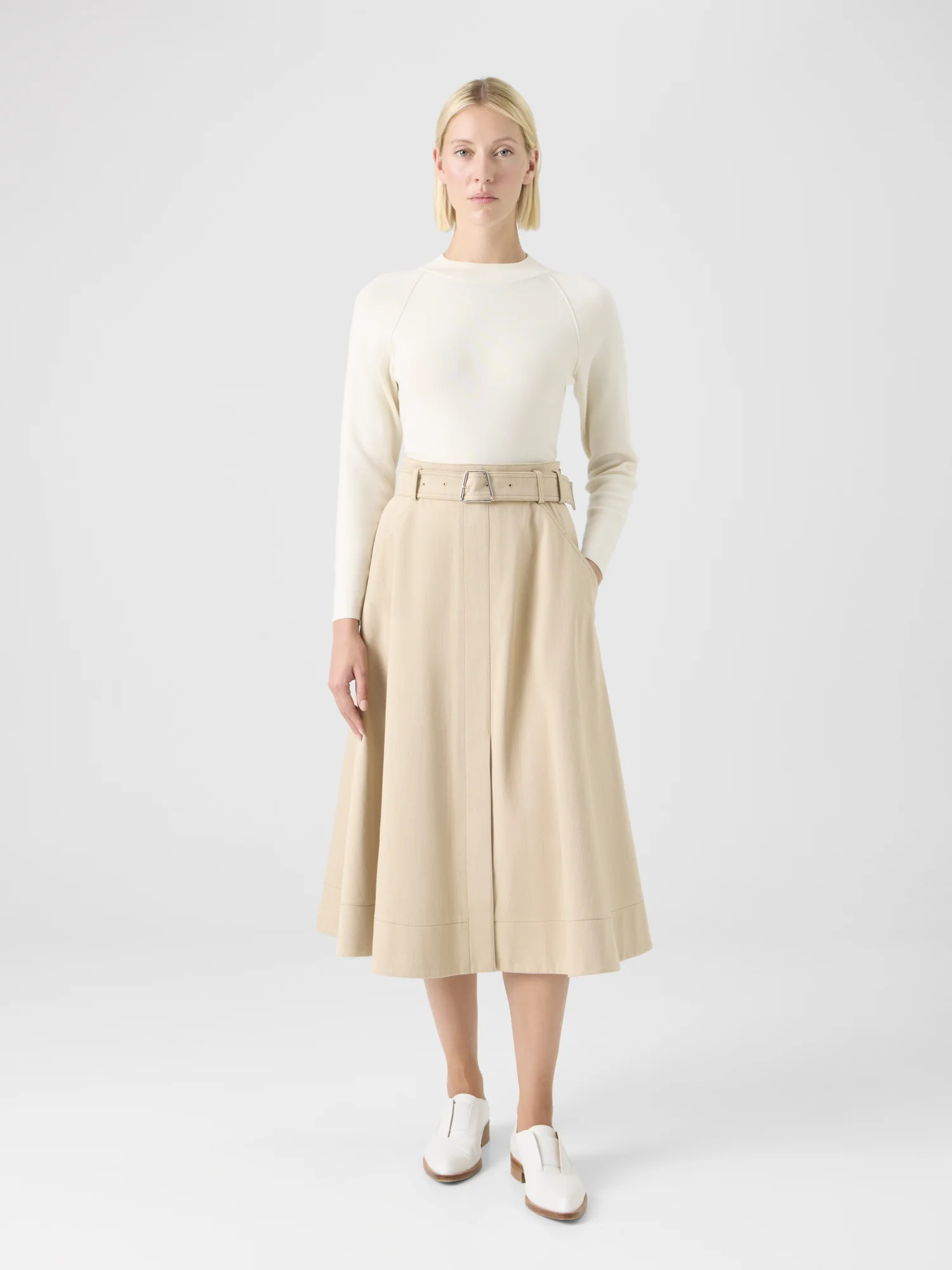 Flared A-Line Midi Skirt in Cotton Denim - Image 2