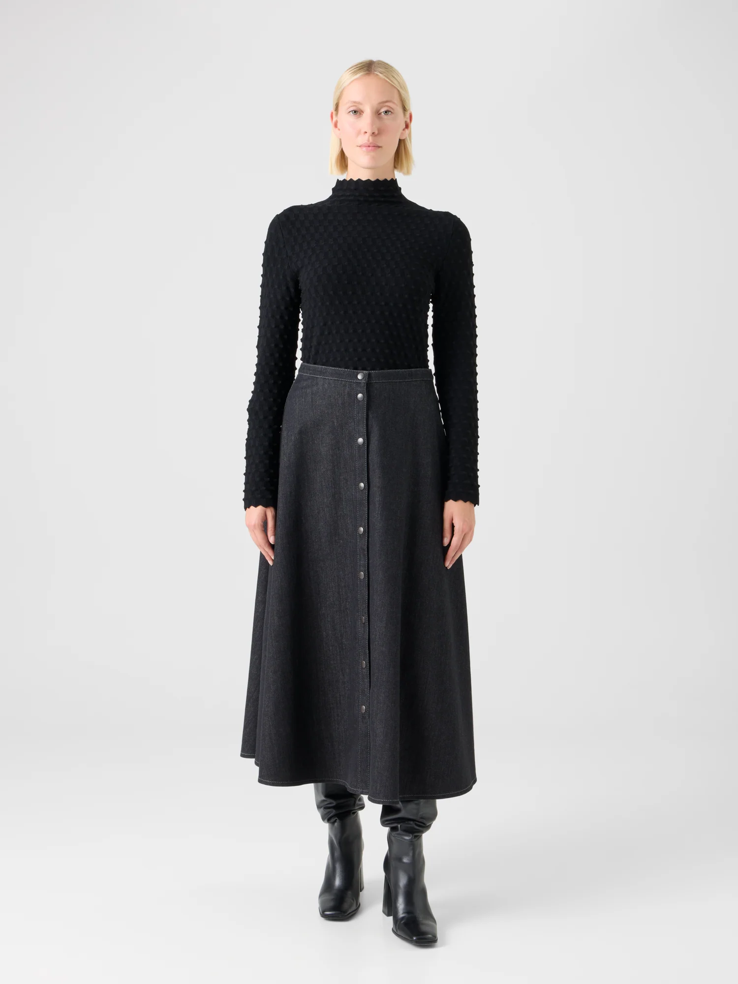 Flared Cotton Stretch Denim Skirt - Image 2