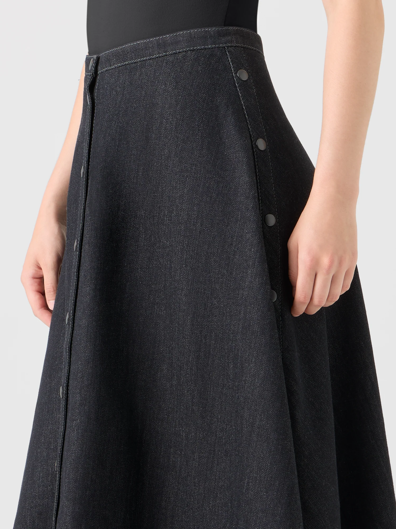 Flared Cotton Stretch Denim Skirt - Image 4