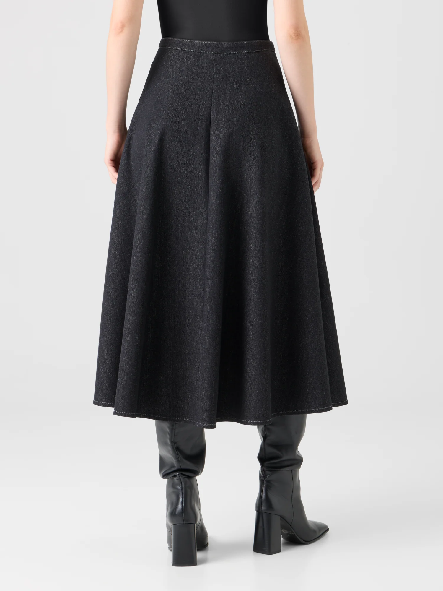 Flared Cotton Stretch Denim Skirt - Image 5