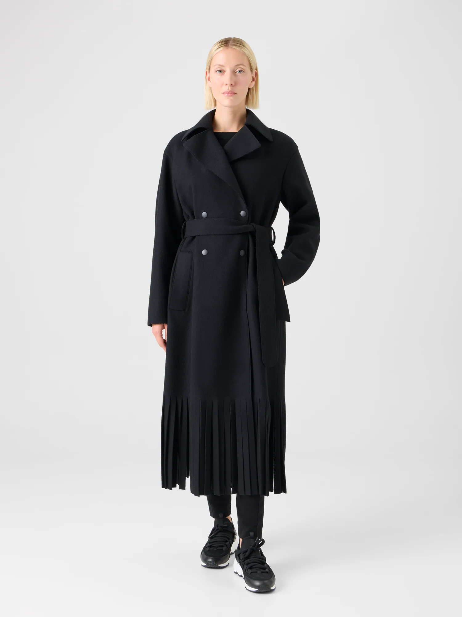 Fringed Felted Wool Trench Coat - Image 2