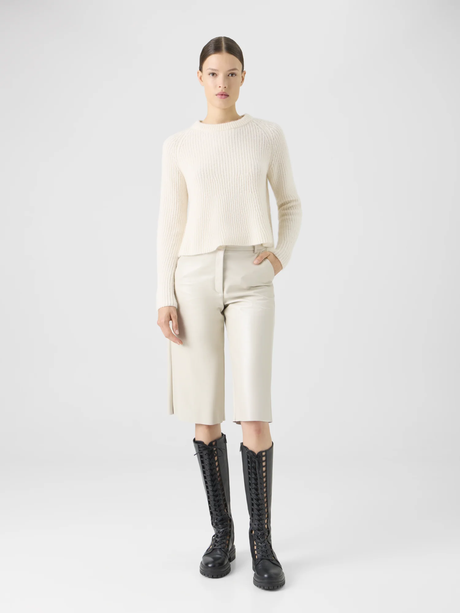 Lacquered Leather Wide-Leg Bermuda Shorts - Image 2