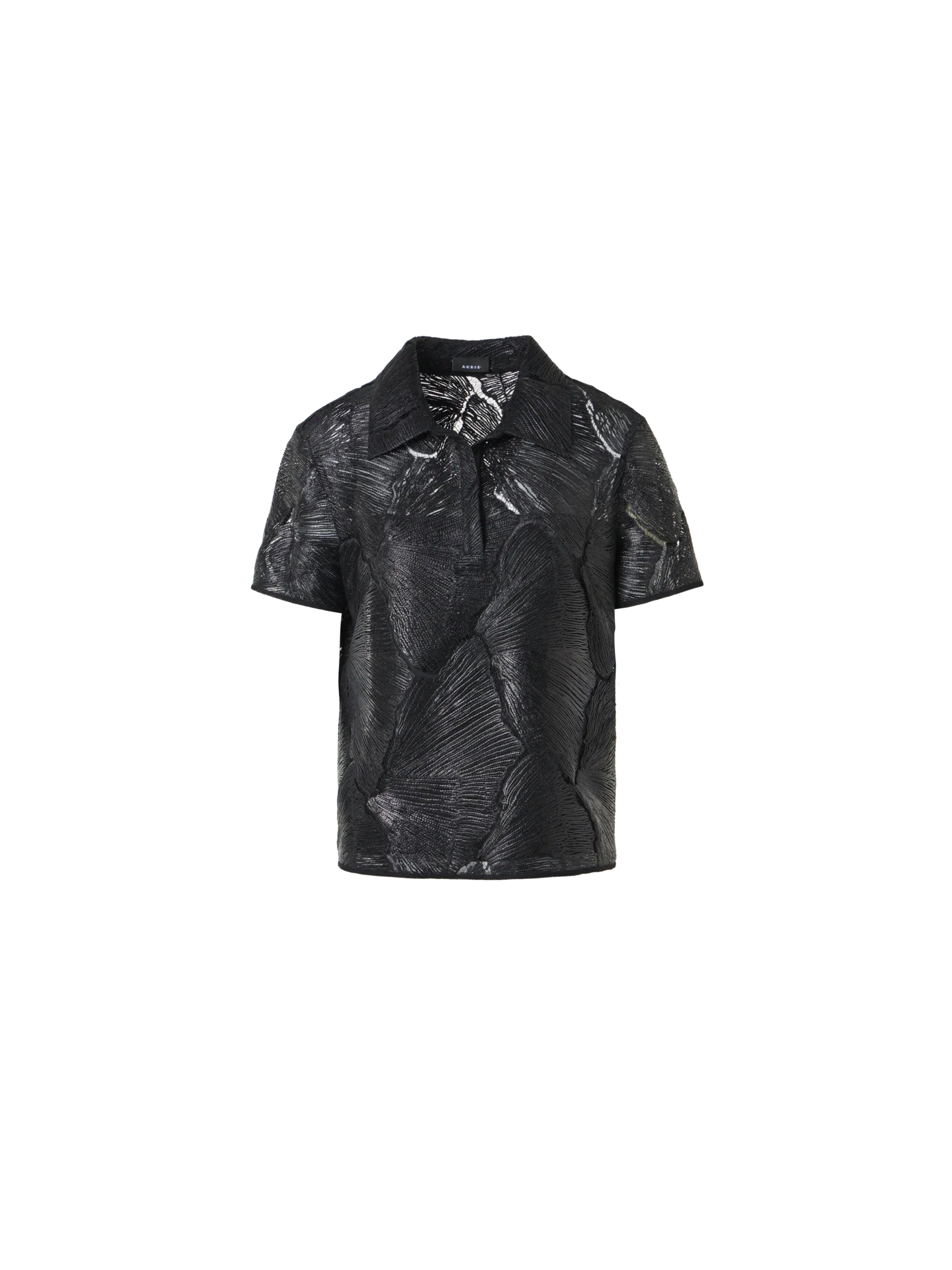 Polo Blouse in Lacquered Sea Fan Lace