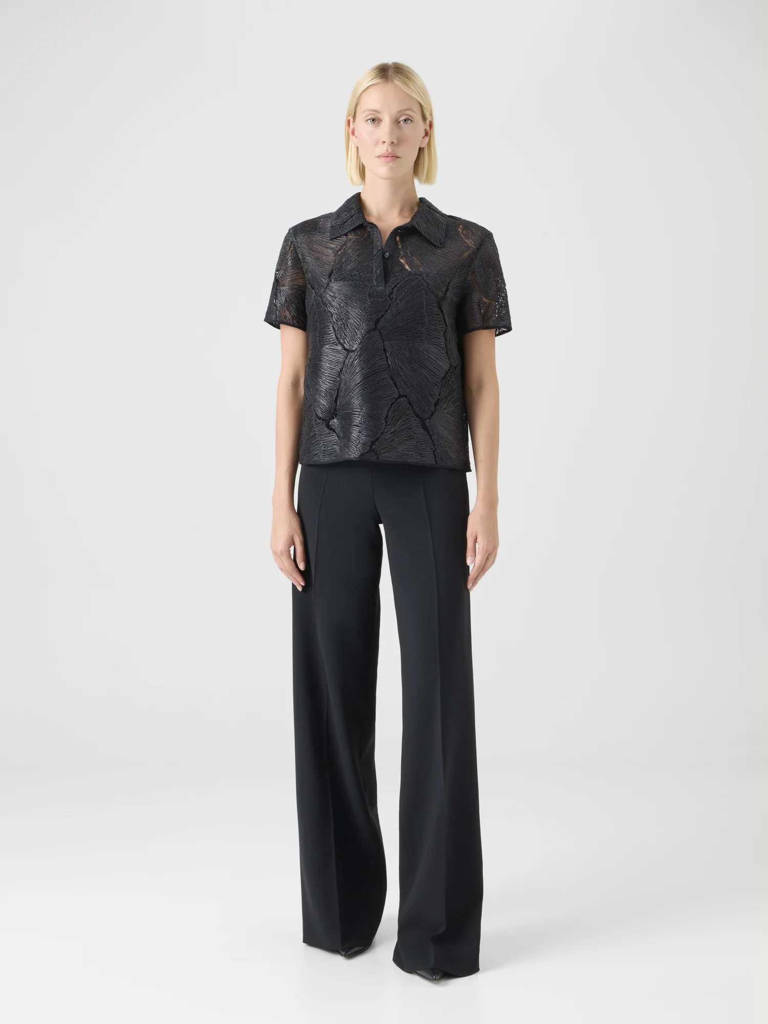 Polo Blouse in Lacquered Sea Fan Lace - Image 2