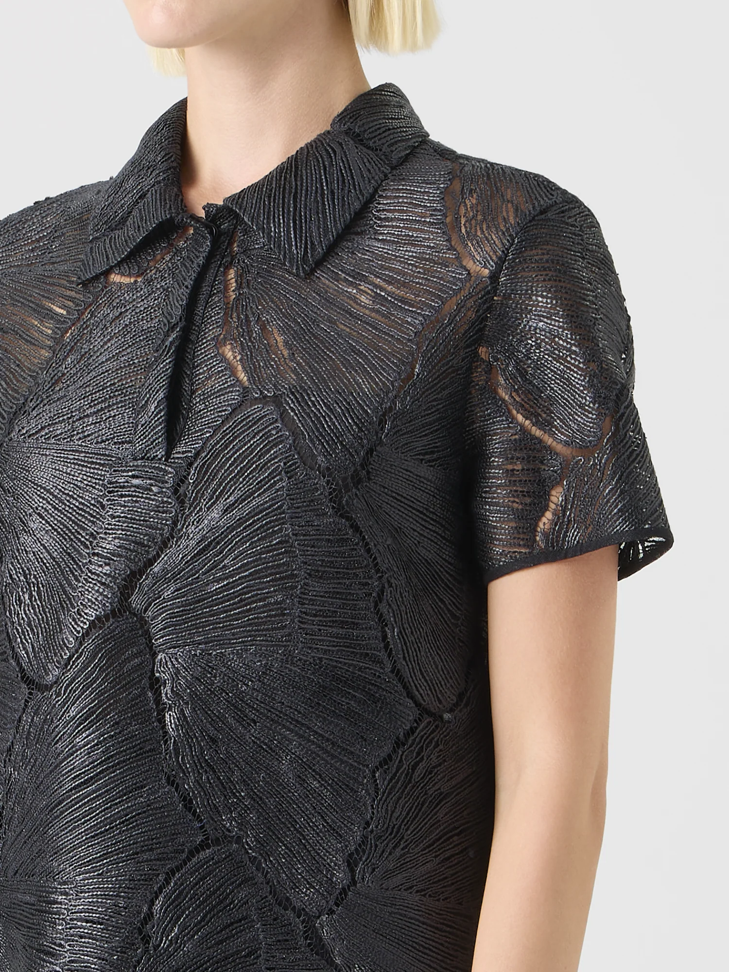 Polo Blouse in Lacquered Sea Fan Lace - Image 3