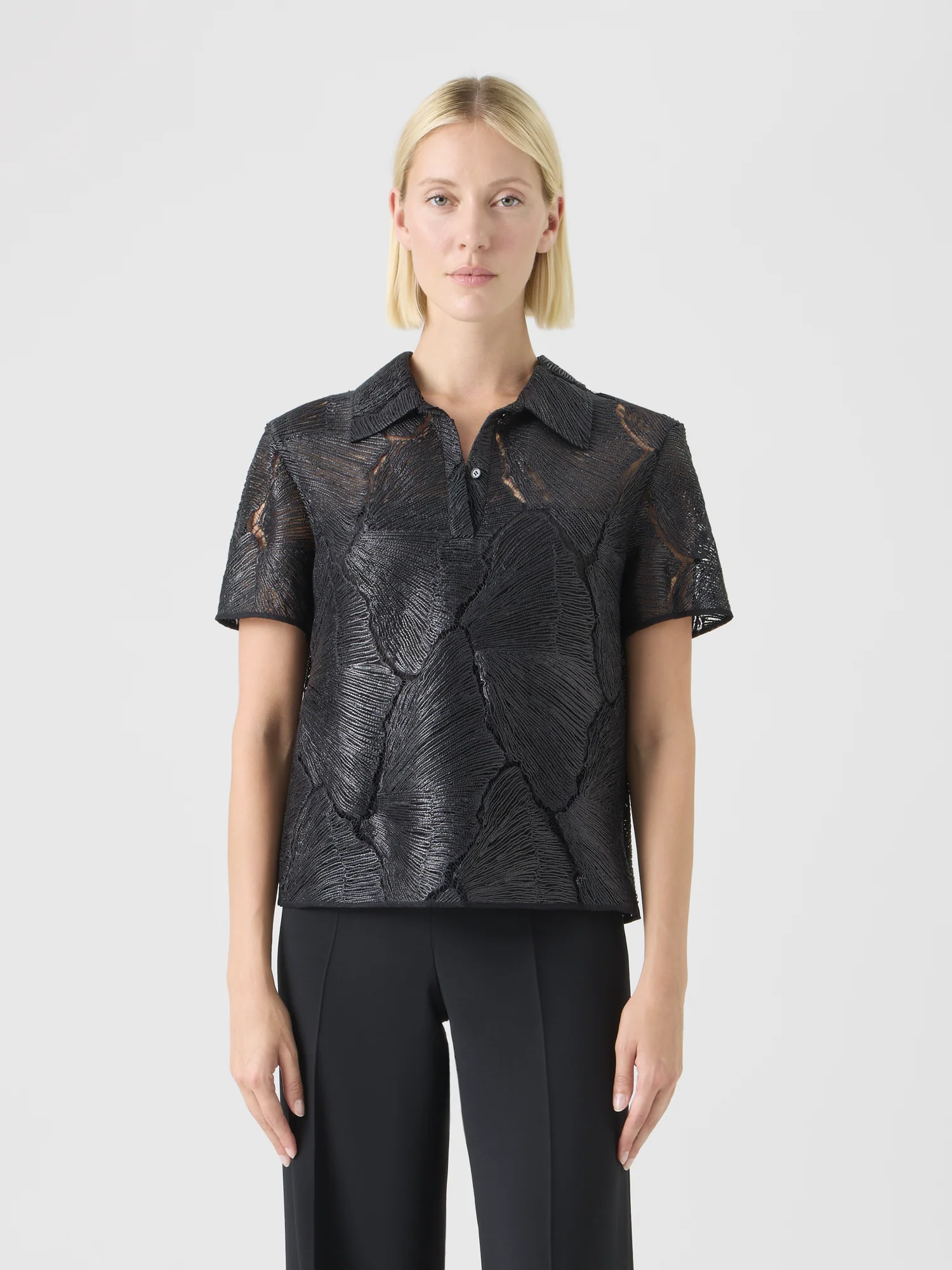 Polo Blouse in Lacquered Sea Fan Lace - Image 6
