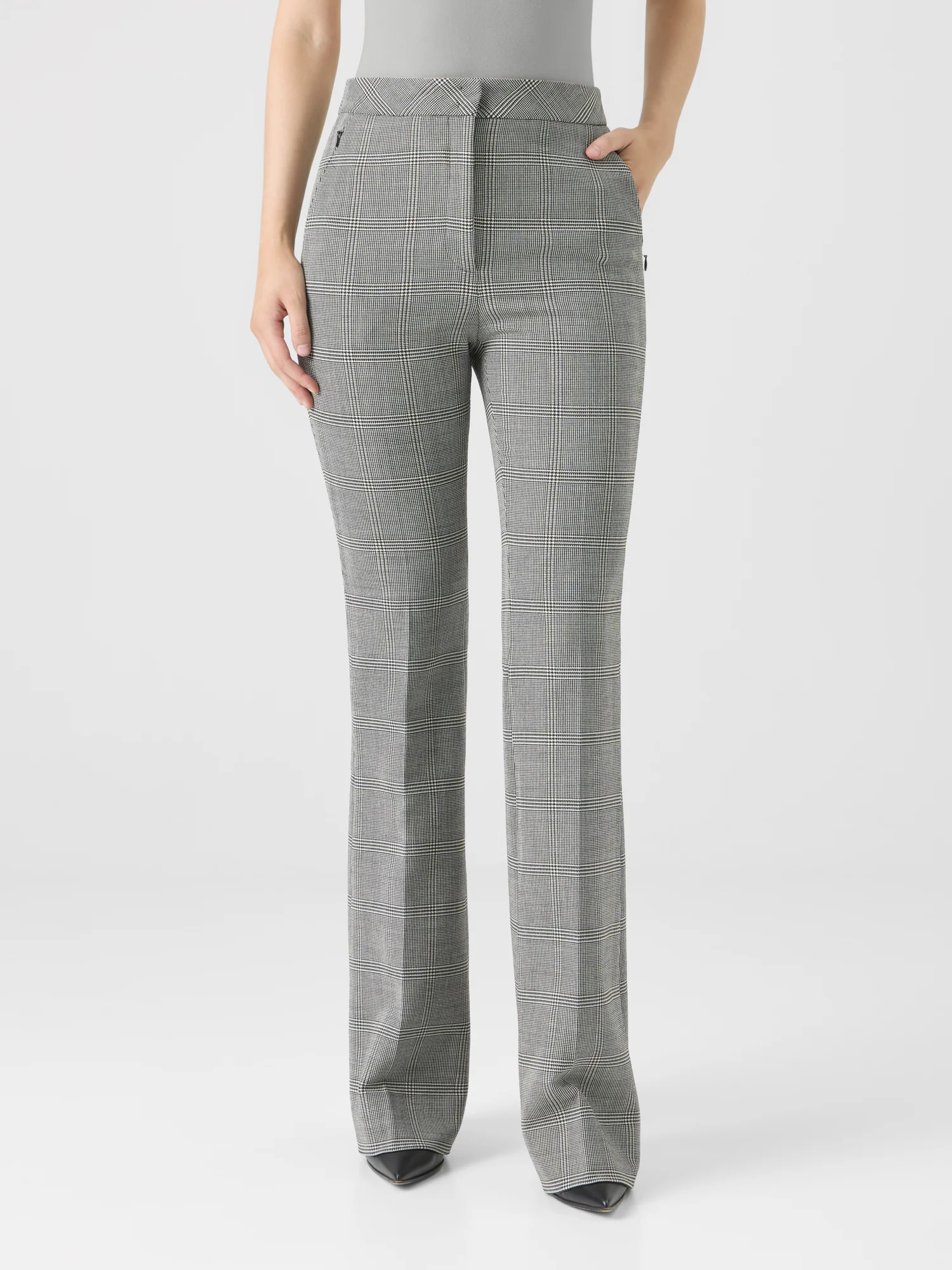 Prince of Wales Wool Stretch Bootcut Pants - Image 2