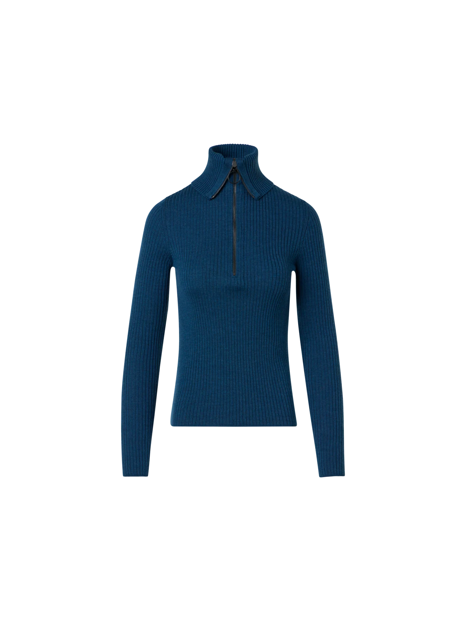 Sailor Collar Merino Wool Rib Half-Zip Sweater