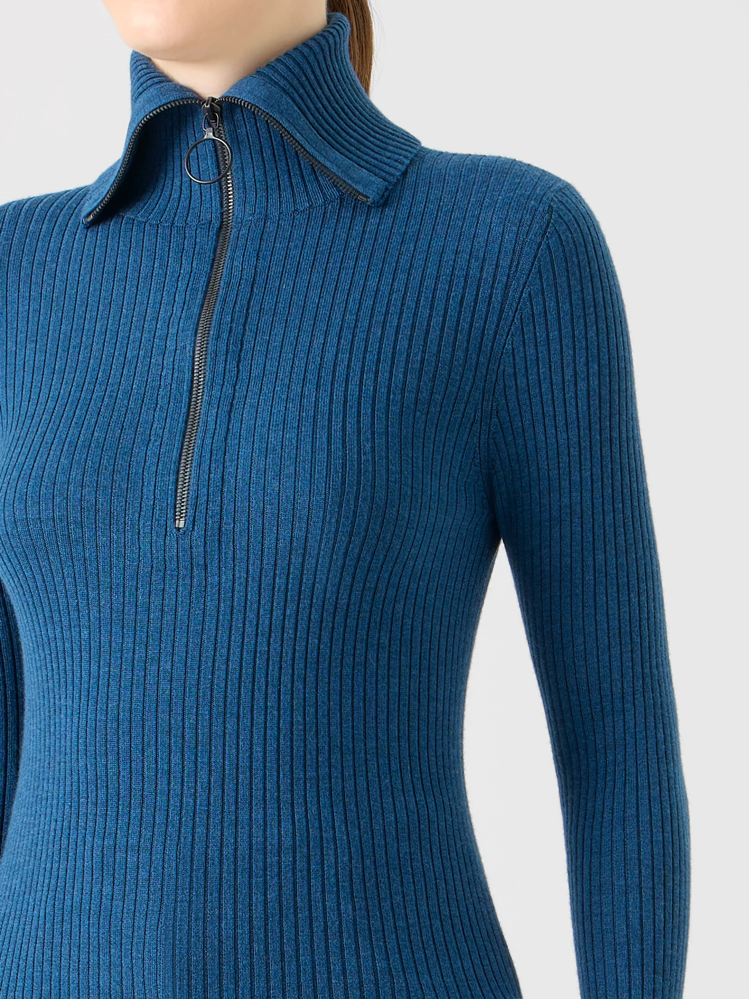 Sailor Collar Merino Wool Rib Half-Zip Sweater - Image 3