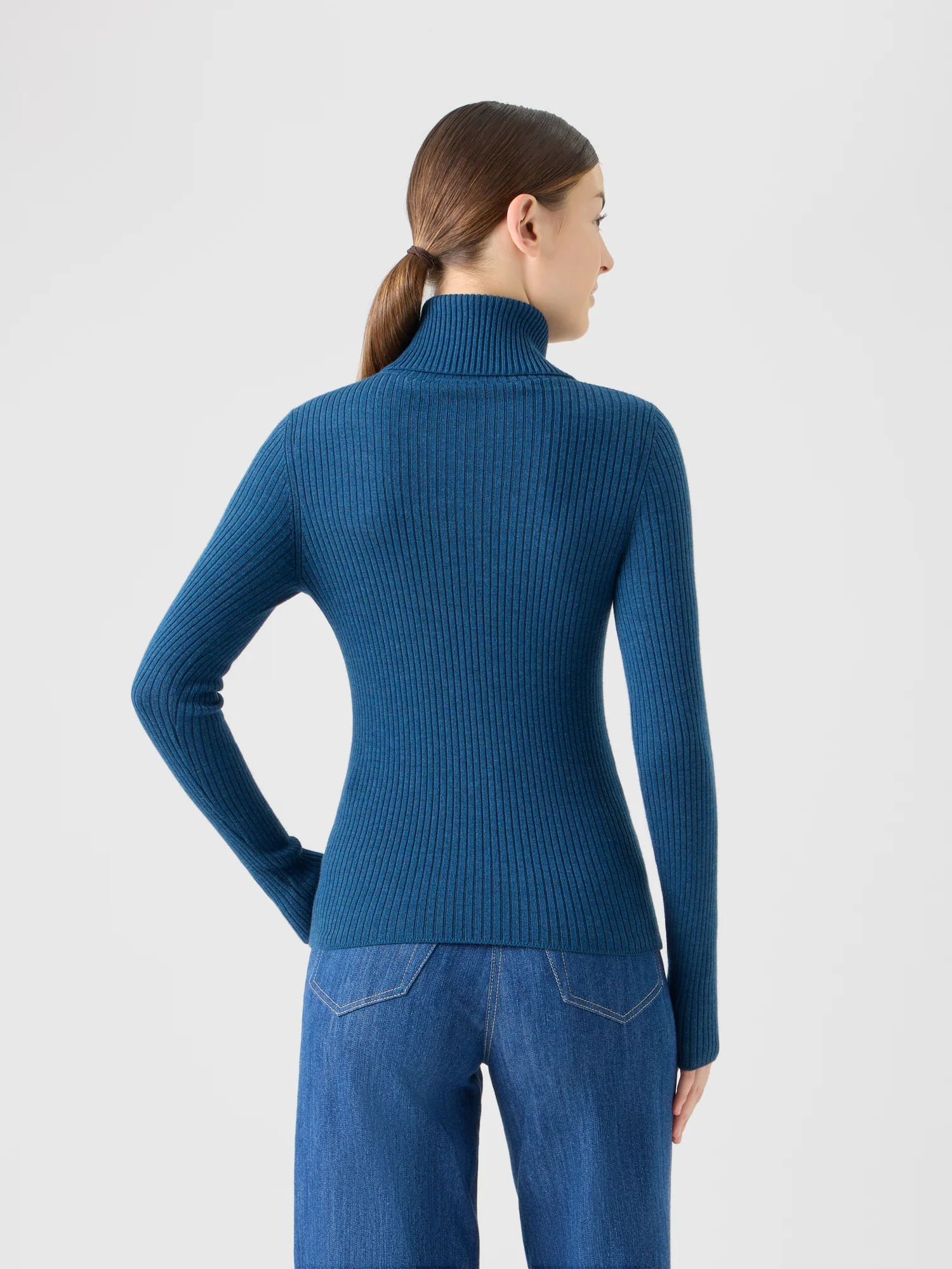 Sailor Collar Merino Wool Rib Half-Zip Sweater - Image 5