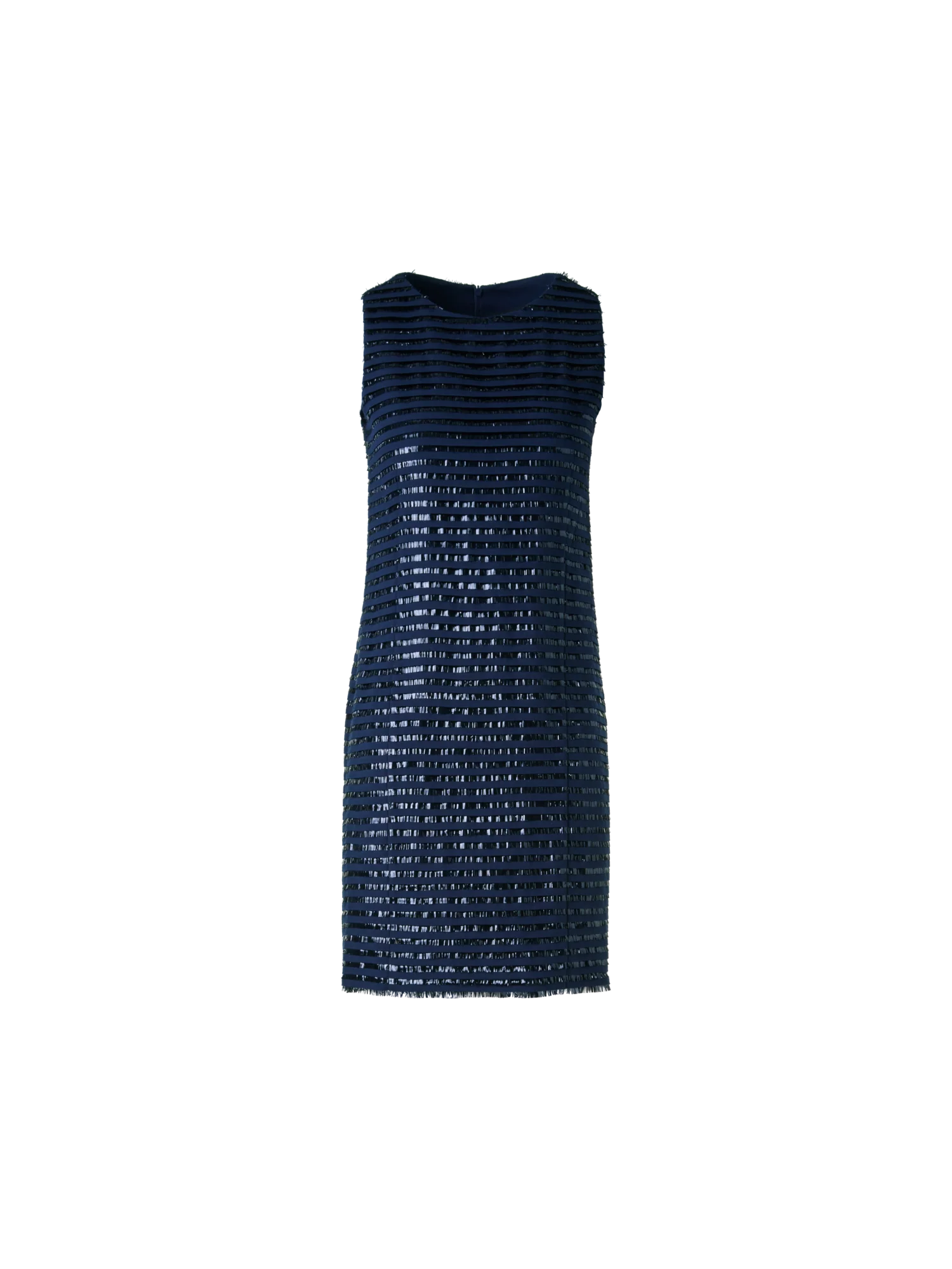 Sheath Dress in Lamé Fringes Embroidery on Wool