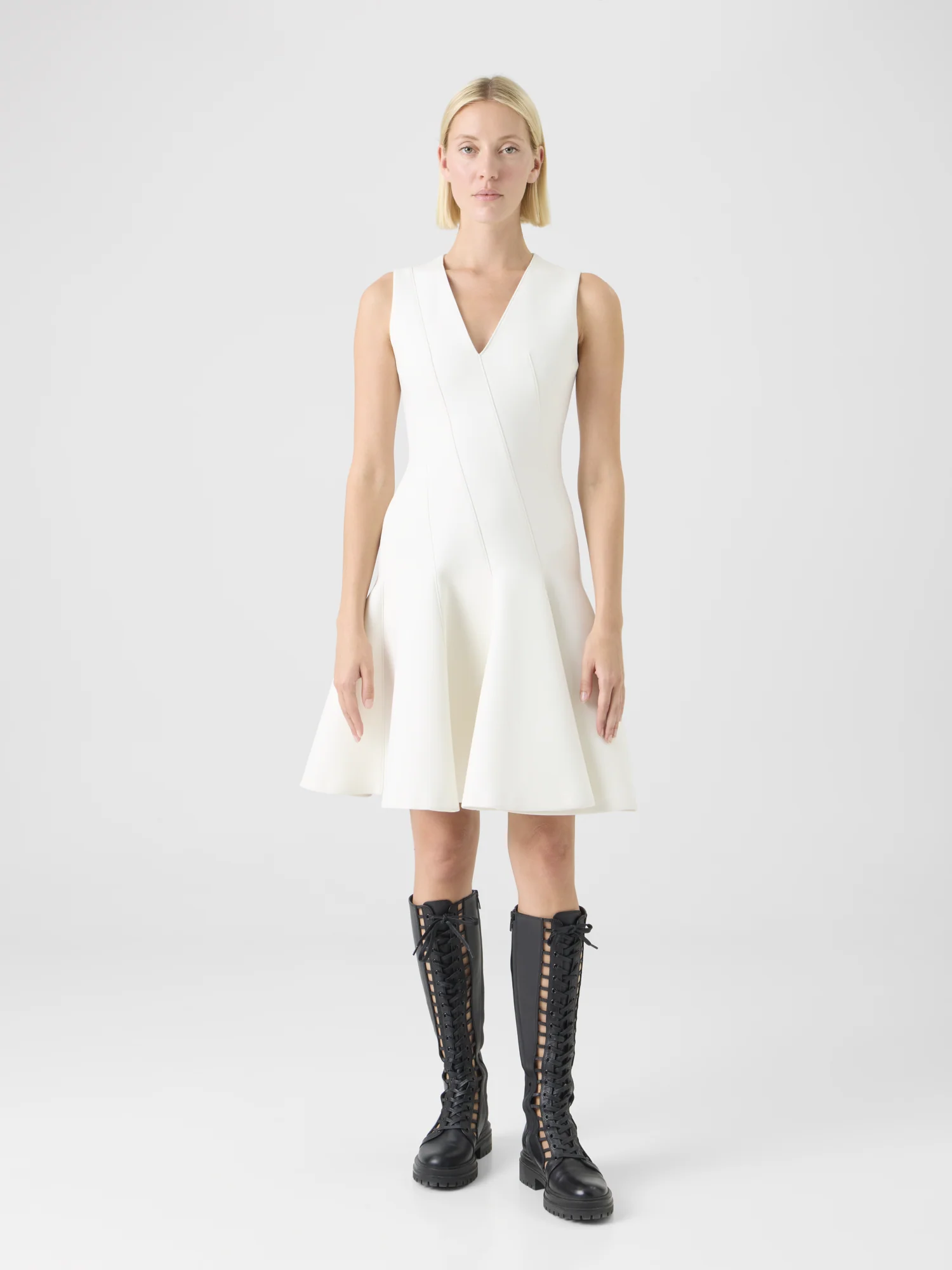 Sleeveless Techno Neoprene Fit-and-Flare Dress - Image 2