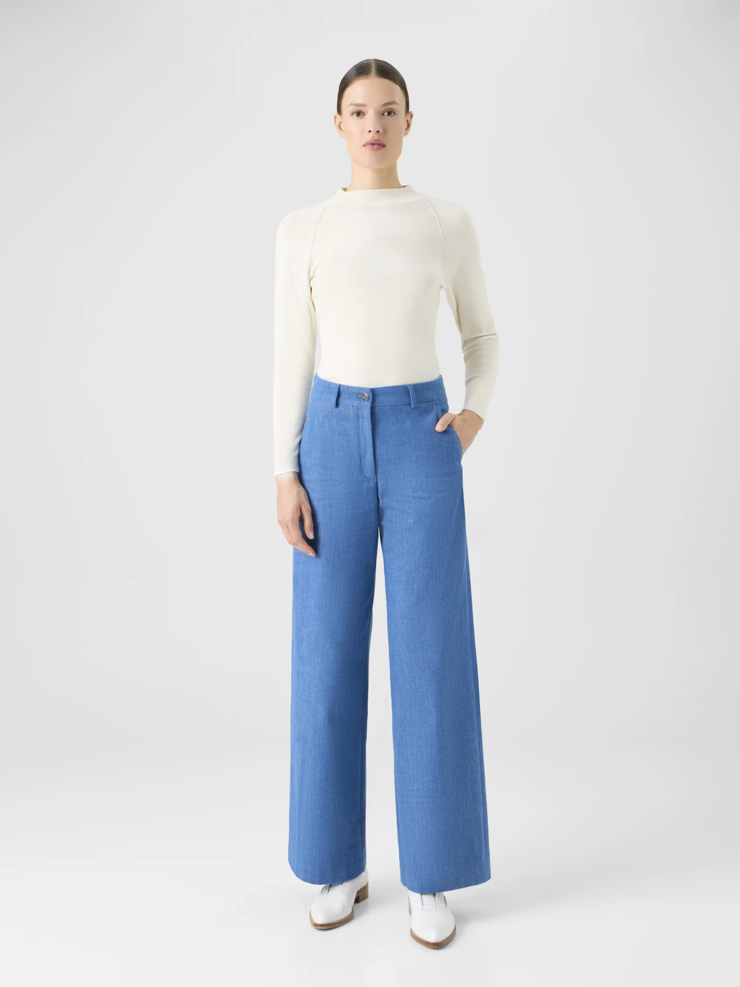 Straight Wide Leg Cotton Denim Pants - Image 2