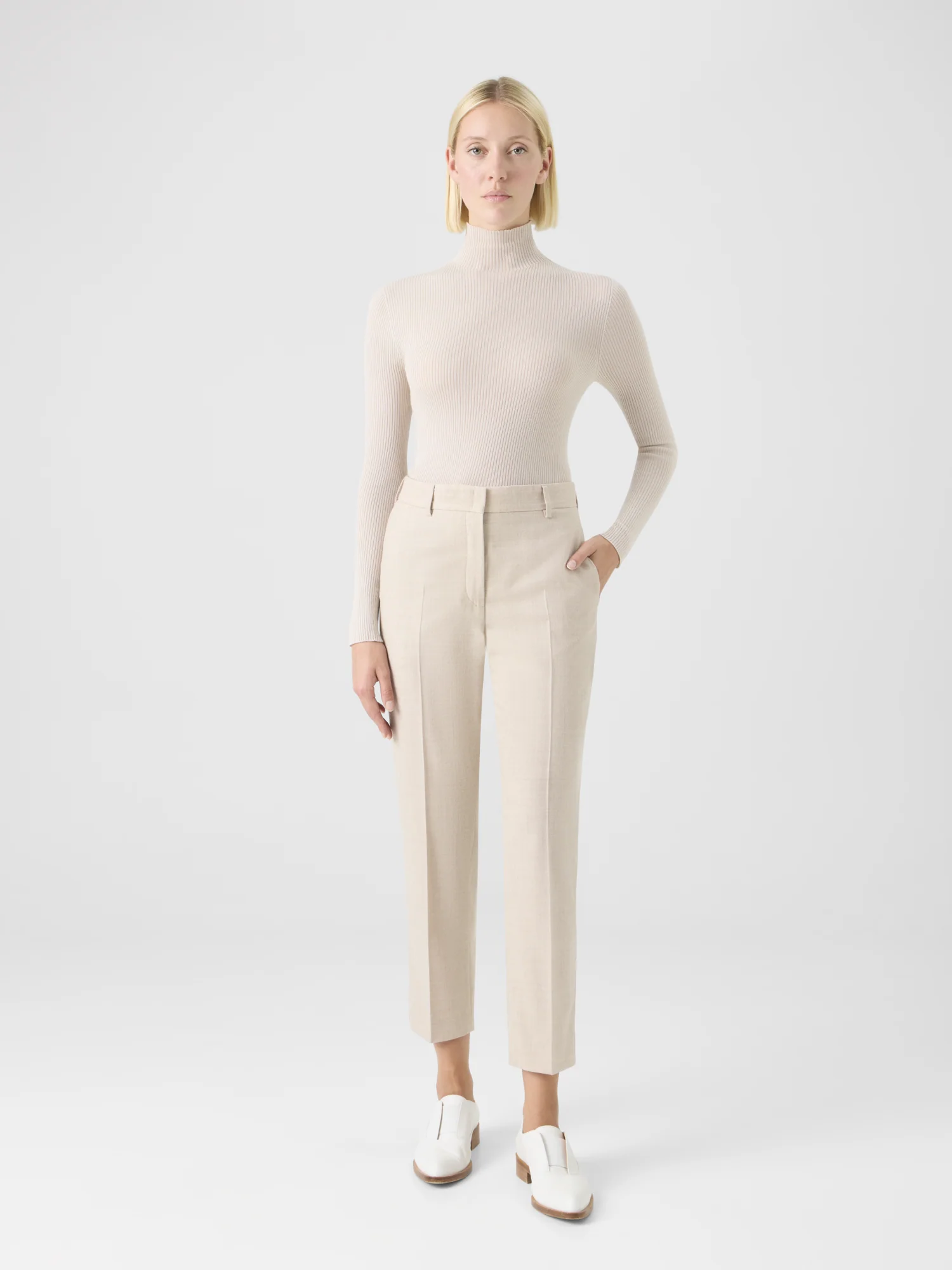 Tapered Wool Stretch Flannel Ankle Pants - Image 2