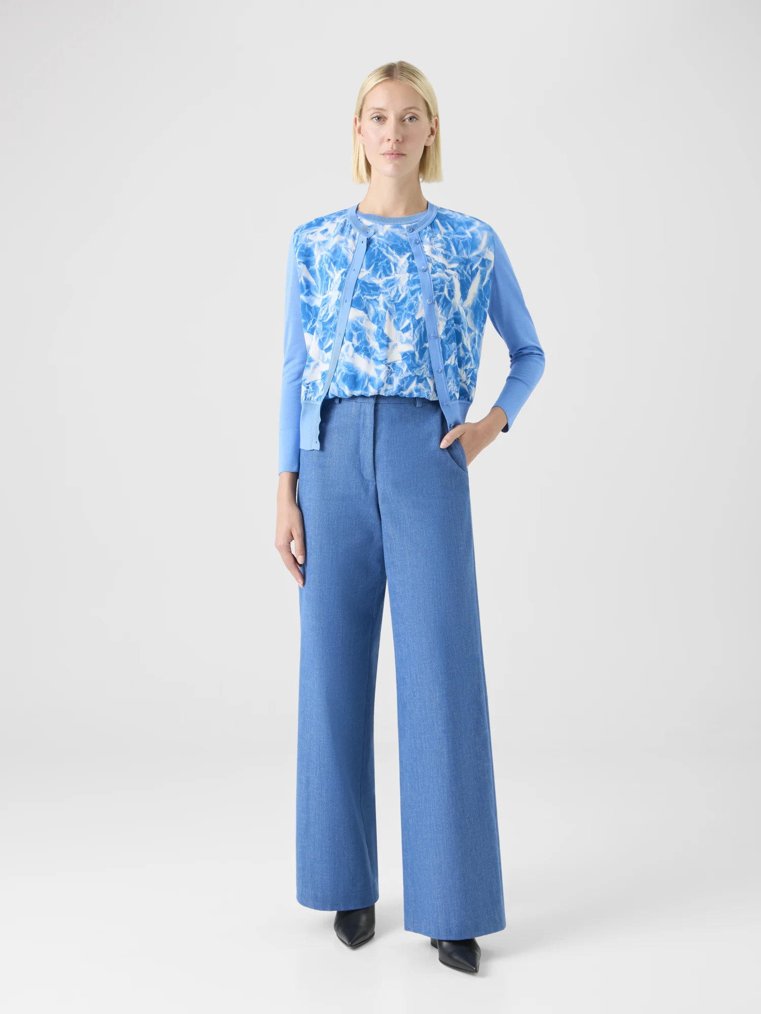 Whitecaps Print Silk Cardigan - Image 2