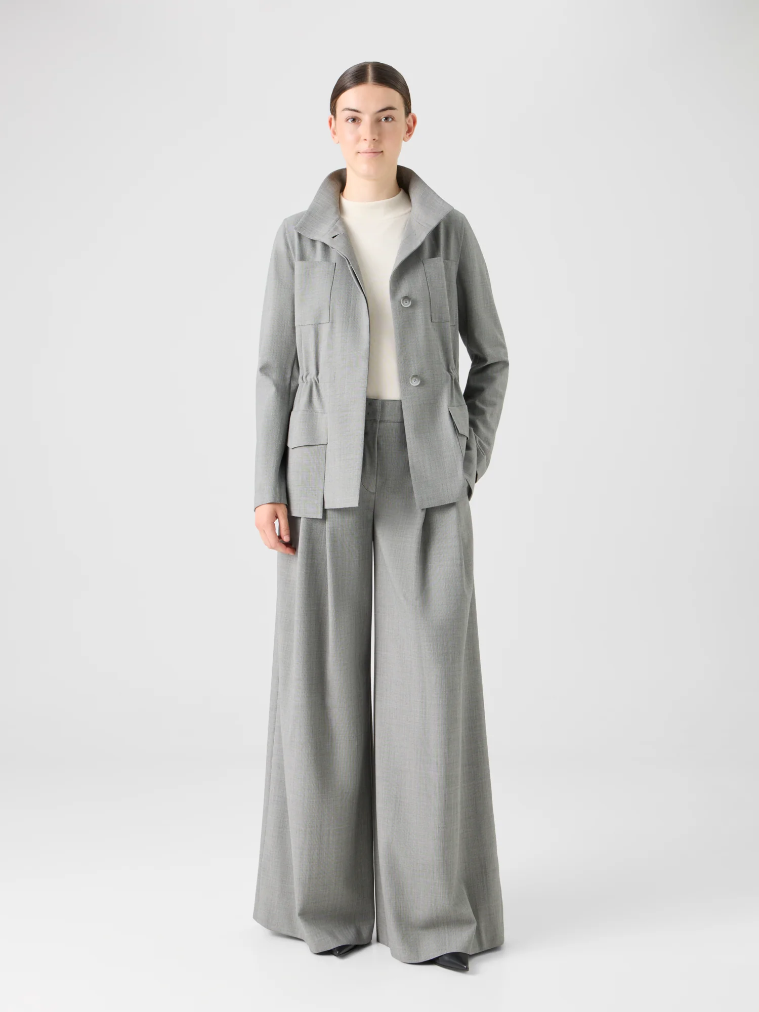 Wool Stretch Fil-à-Fil Wide-Leg Pants - Image 2