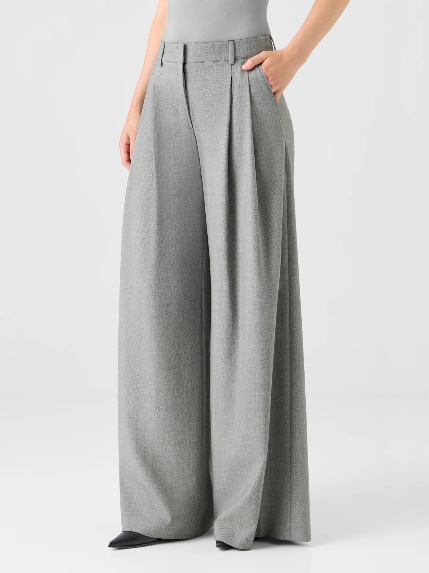 Wool Stretch Fil-à-Fil Wide-Leg Pants - Image 3