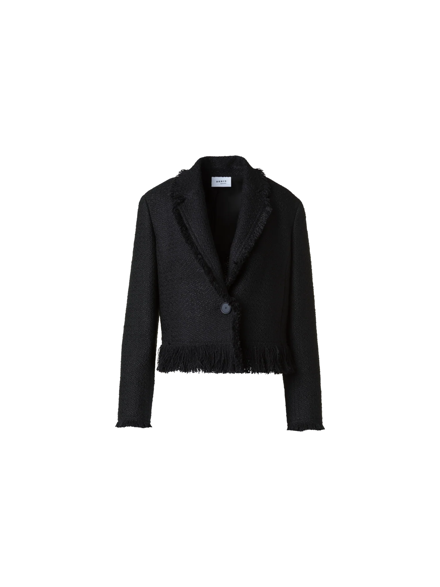 Cropped Bouclé Tweed Jacket with Fringe Hem