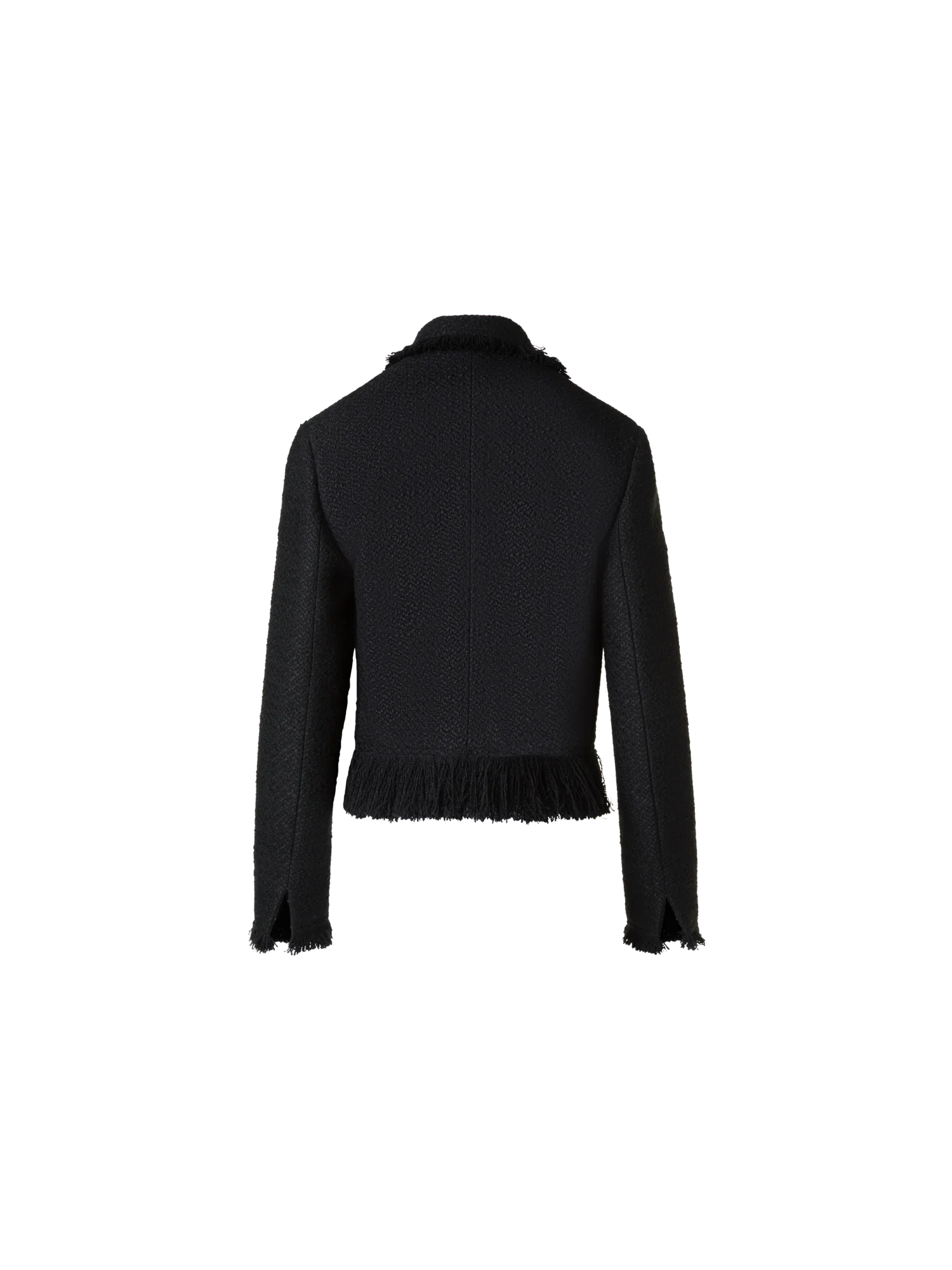 Cropped Bouclé Tweed Jacket with Fringe Hem - Image 7