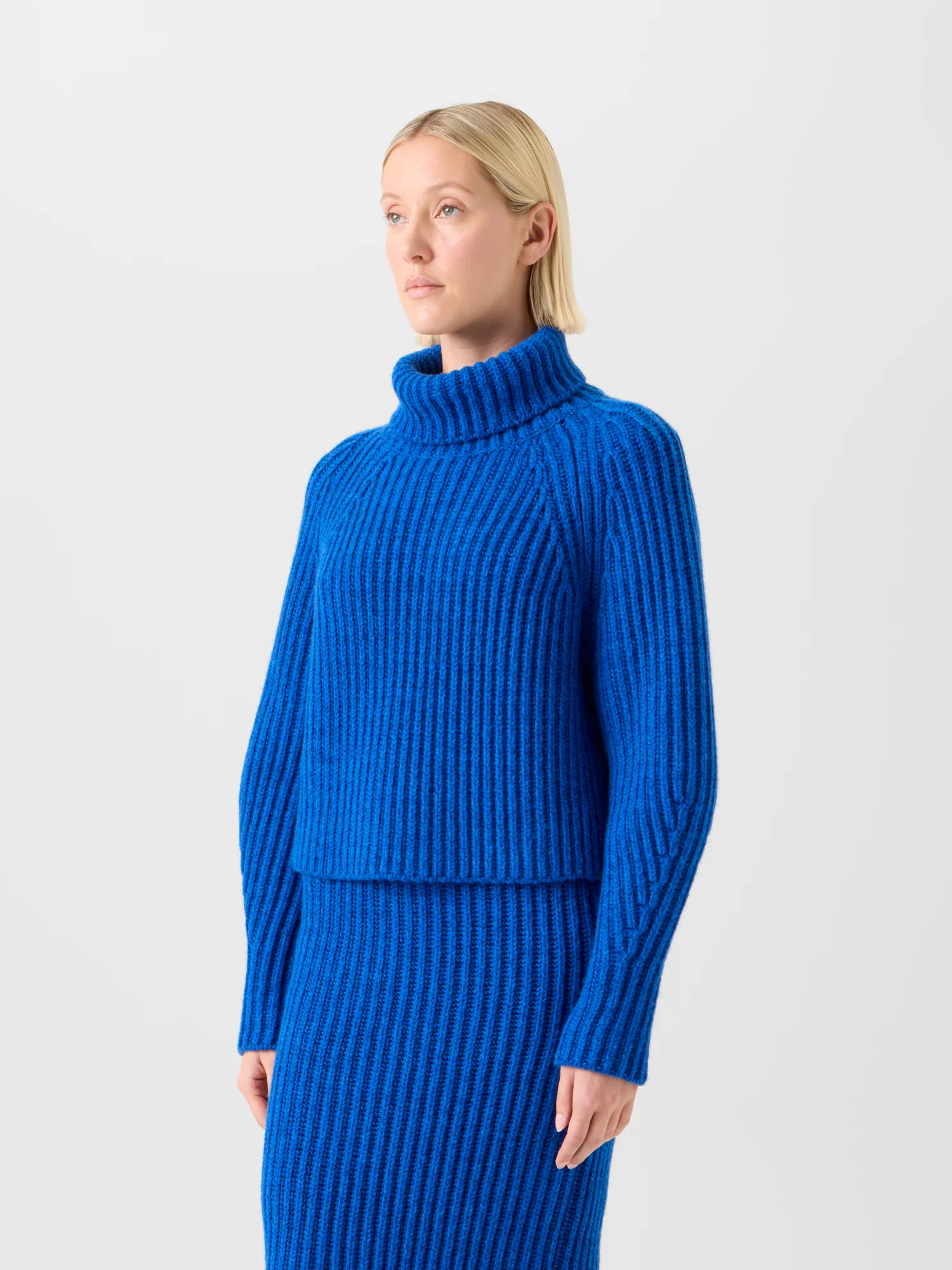 Cropped Cashmere Chunky Rib Turtle Neck Sweater - Image 4