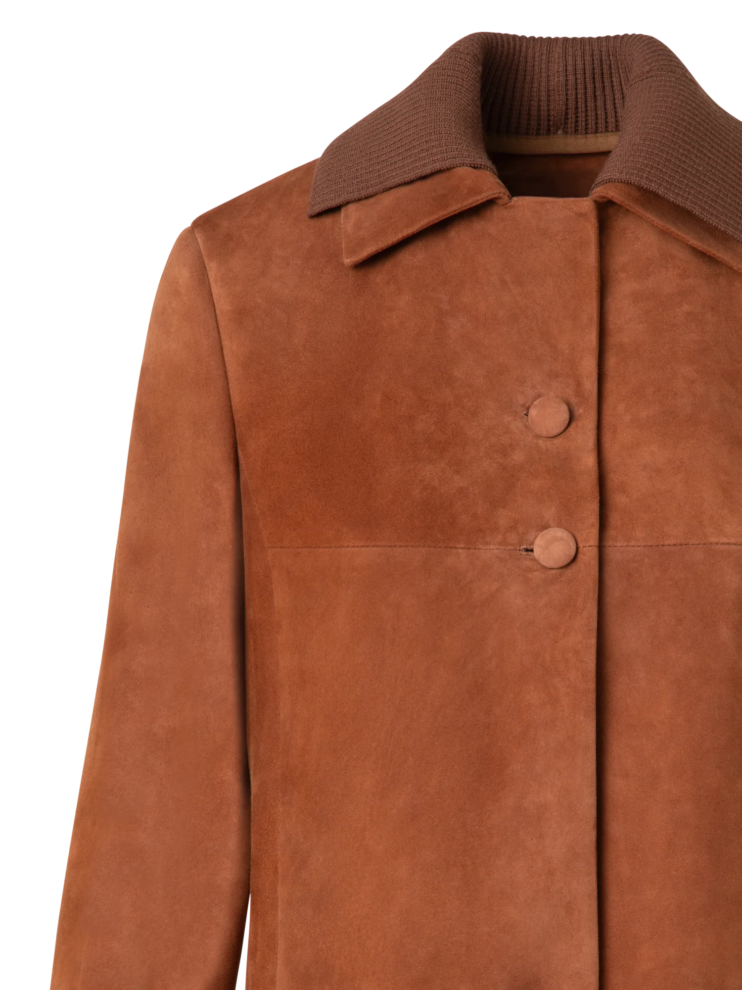 Cropped Leather Jacket with Knit Collar - Image 5